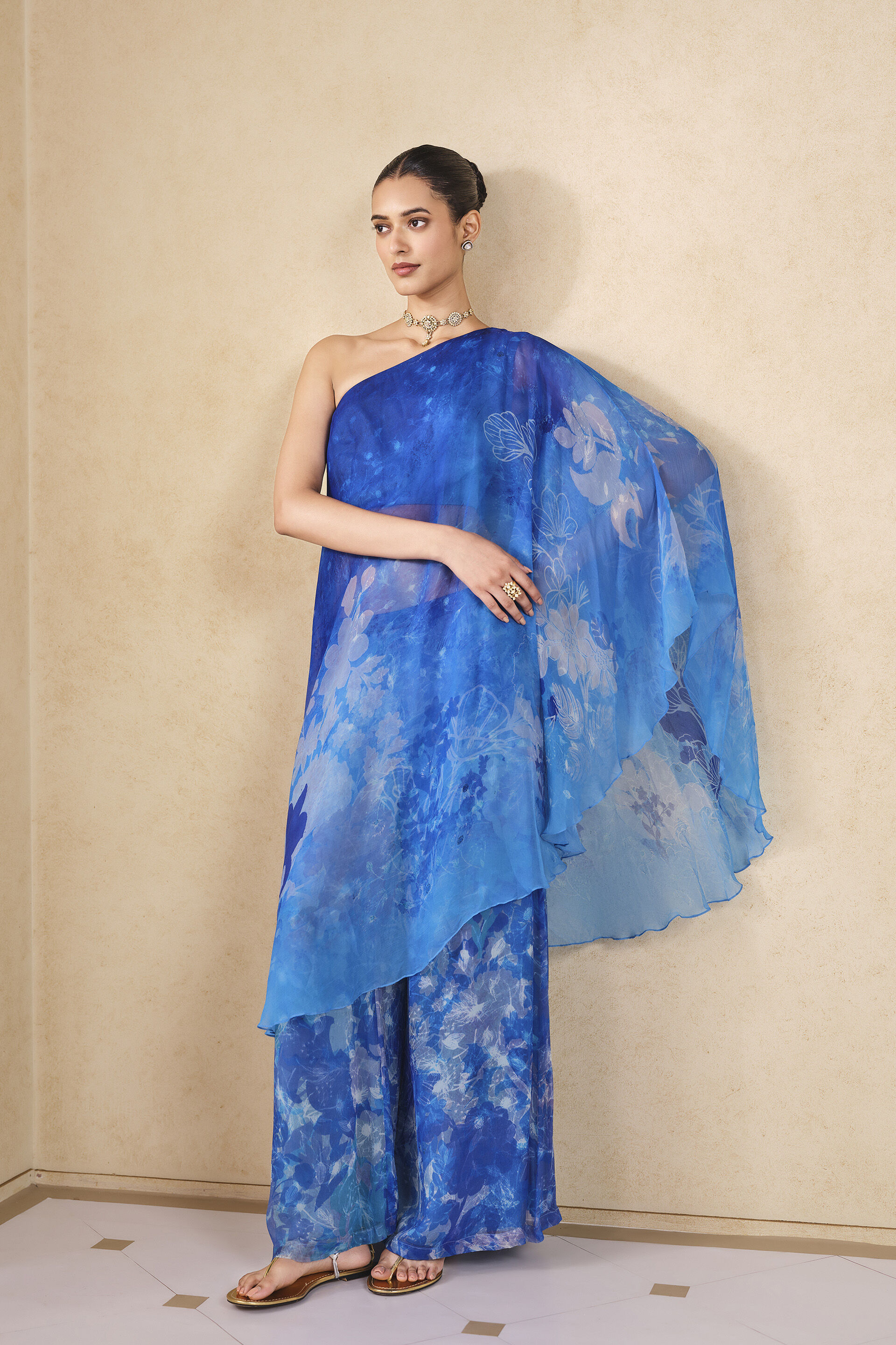 Fluisance Bemberg Chiffon Palazzo Set Blue