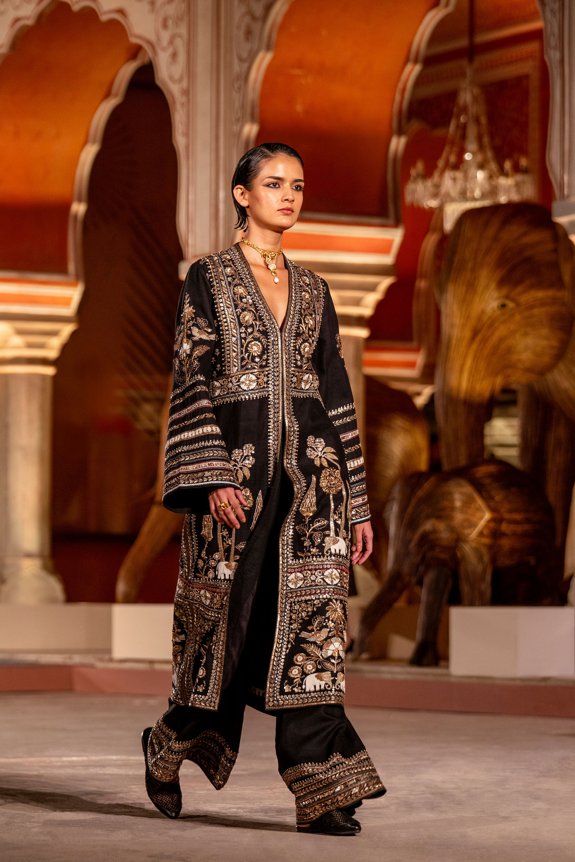 From The Wilderness Embroidered Zardozi Silk Kurta Set - Black, Black, image 10