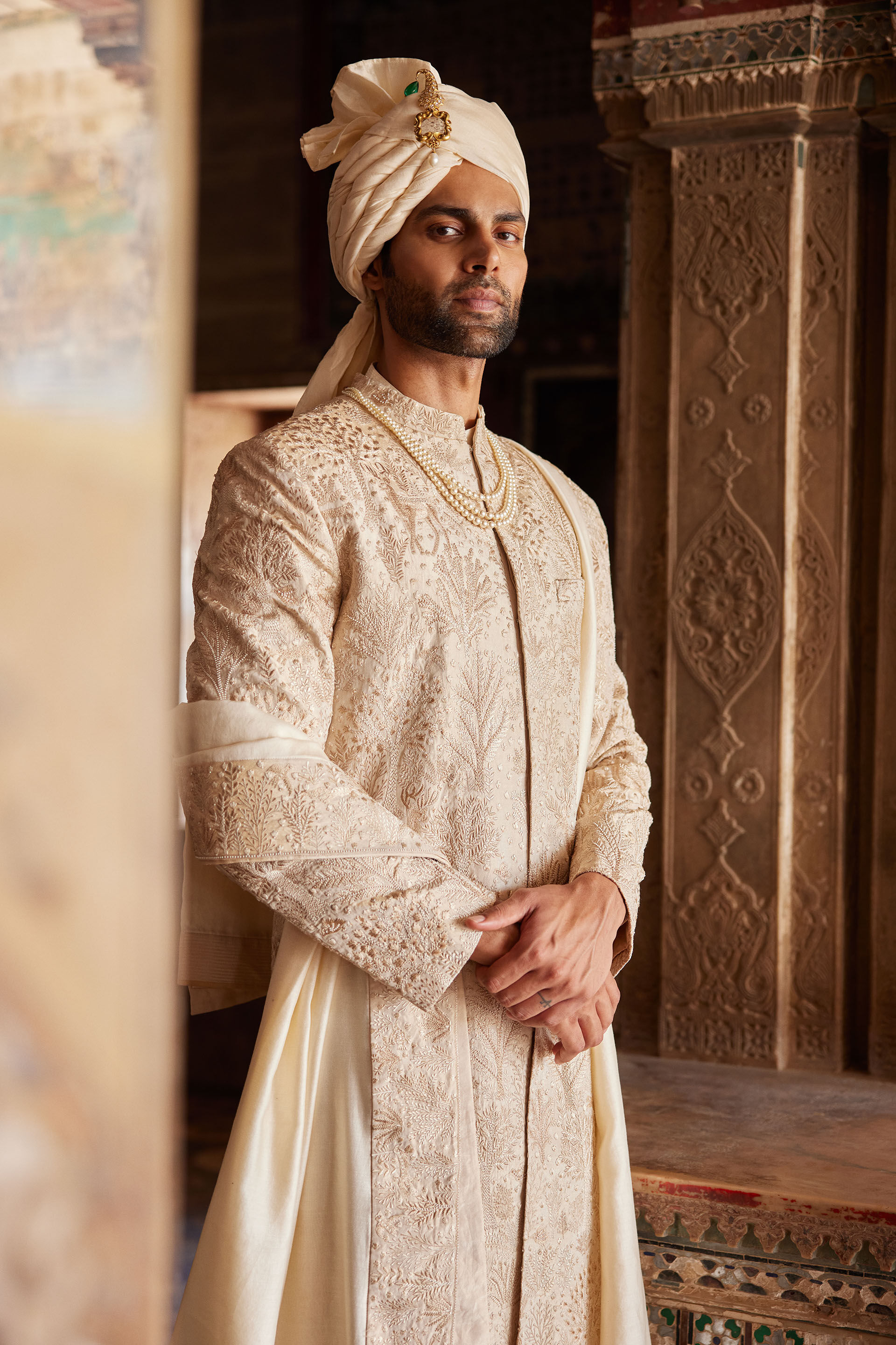 Parnav Hand-embroidered Sherwani - Gold, Gold, image 4