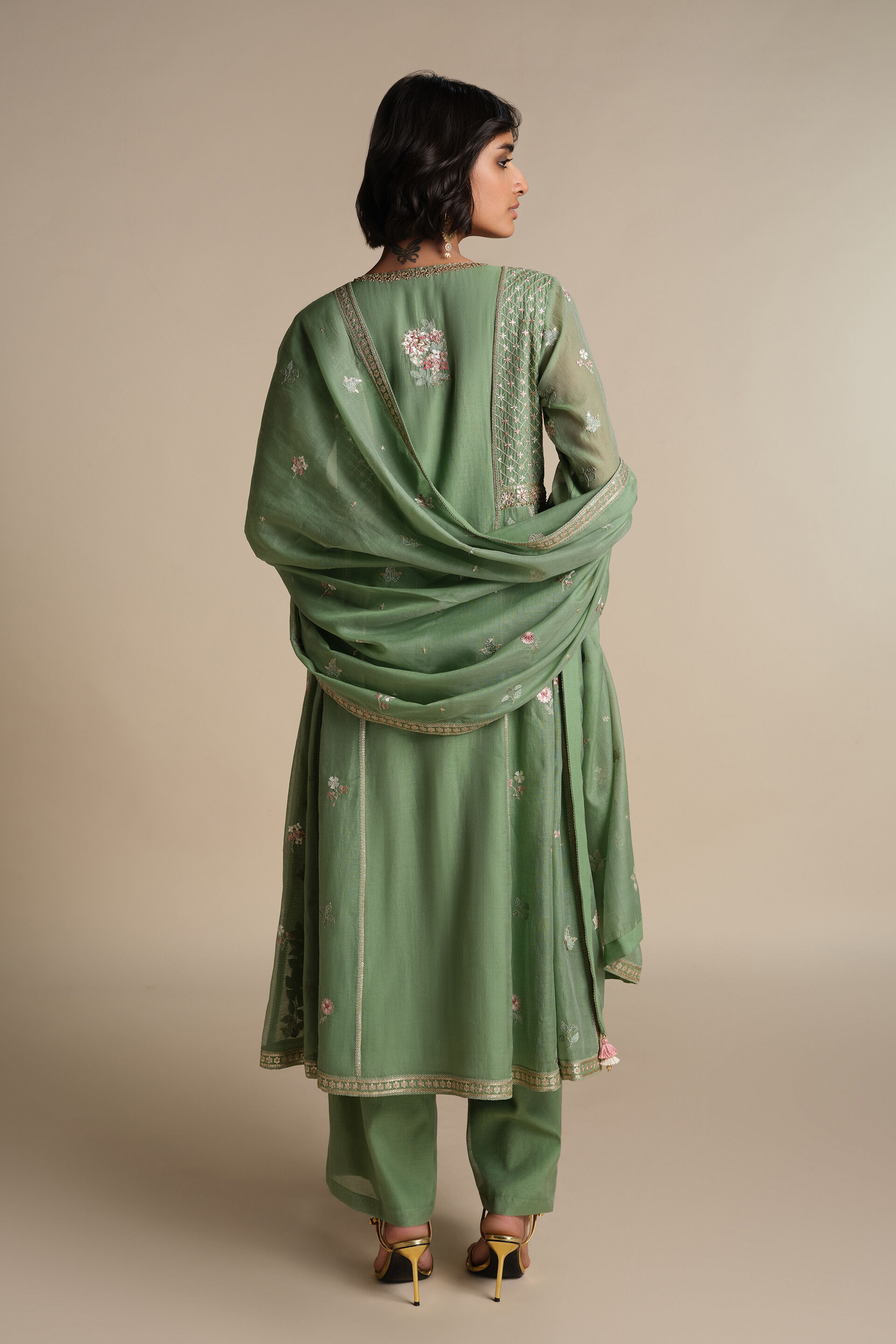 Avayah Embroidered Mul Suit Set - Sage