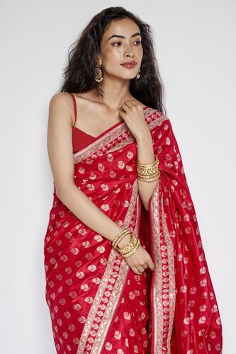 Shalena Benarasi Silk Embroidered Saree - Red, Red, image 7