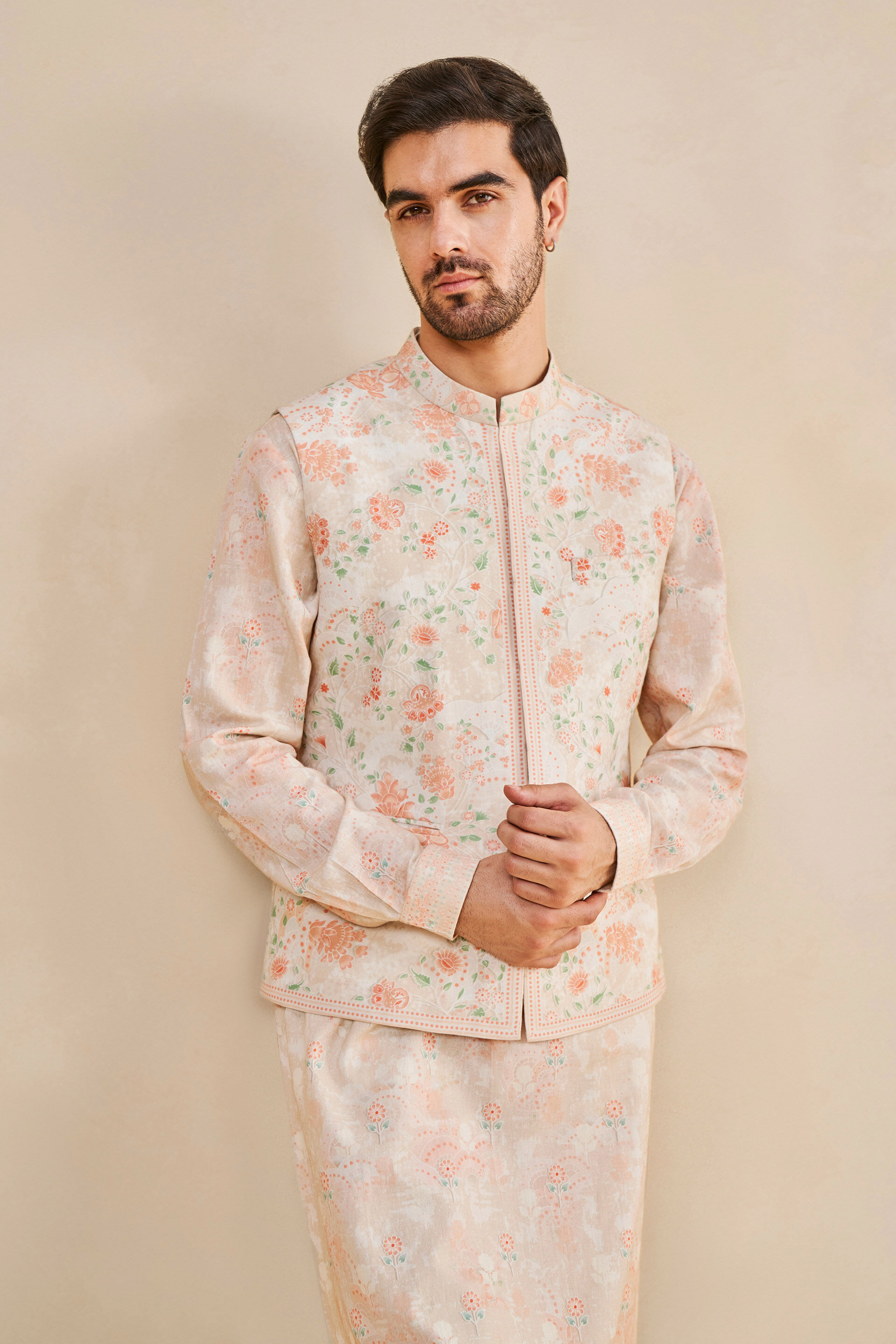 Mizan Nehru Jacket Peach
