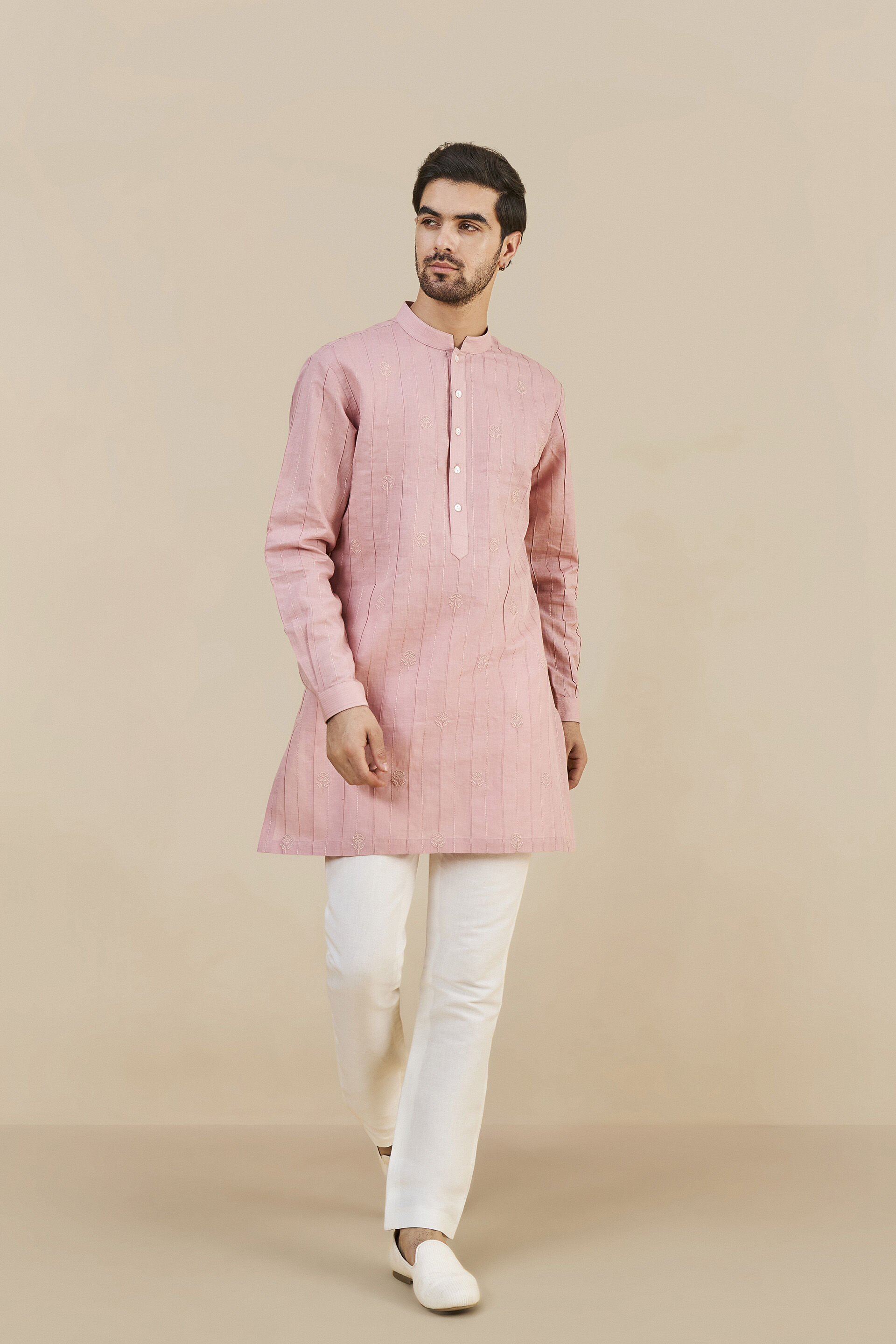 Sarish Linen Kurta - Rose Pink