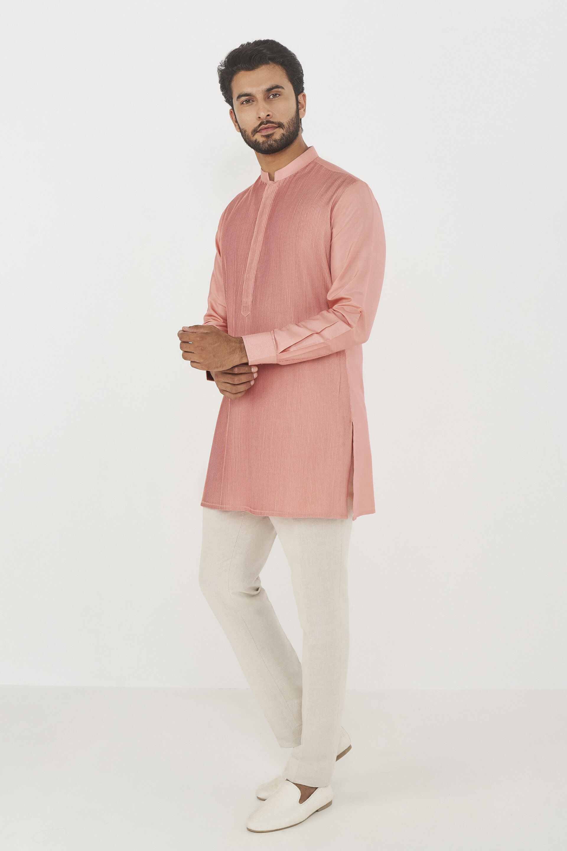 Daksh Silk Kurta - Pink