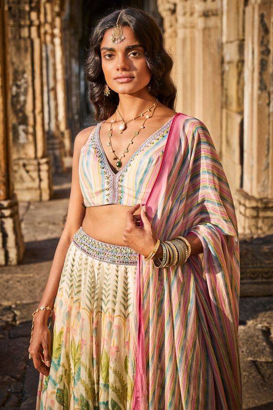 3 - Flamingo Paradise Lehenga Set - Natural, image 3