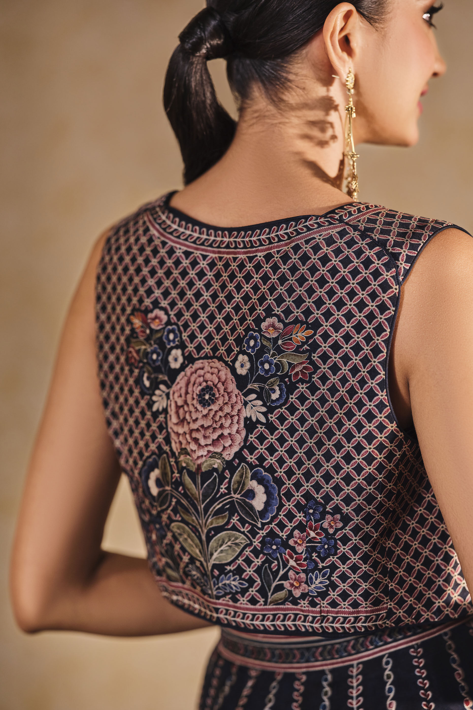 Moonlight Bloom Printed Silk Skirt Set - Blue, Blue, image 12