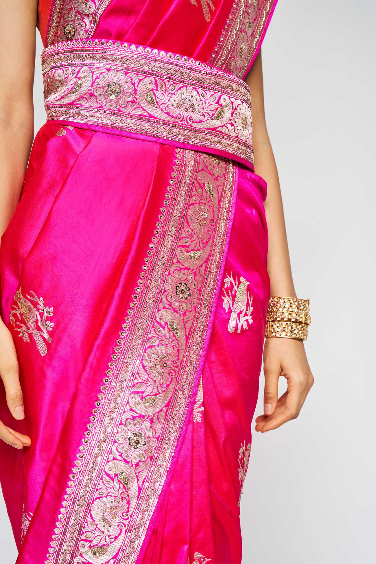 Malavika Benarasi Silk Embroidered Saree - Pink, Pink, image 7