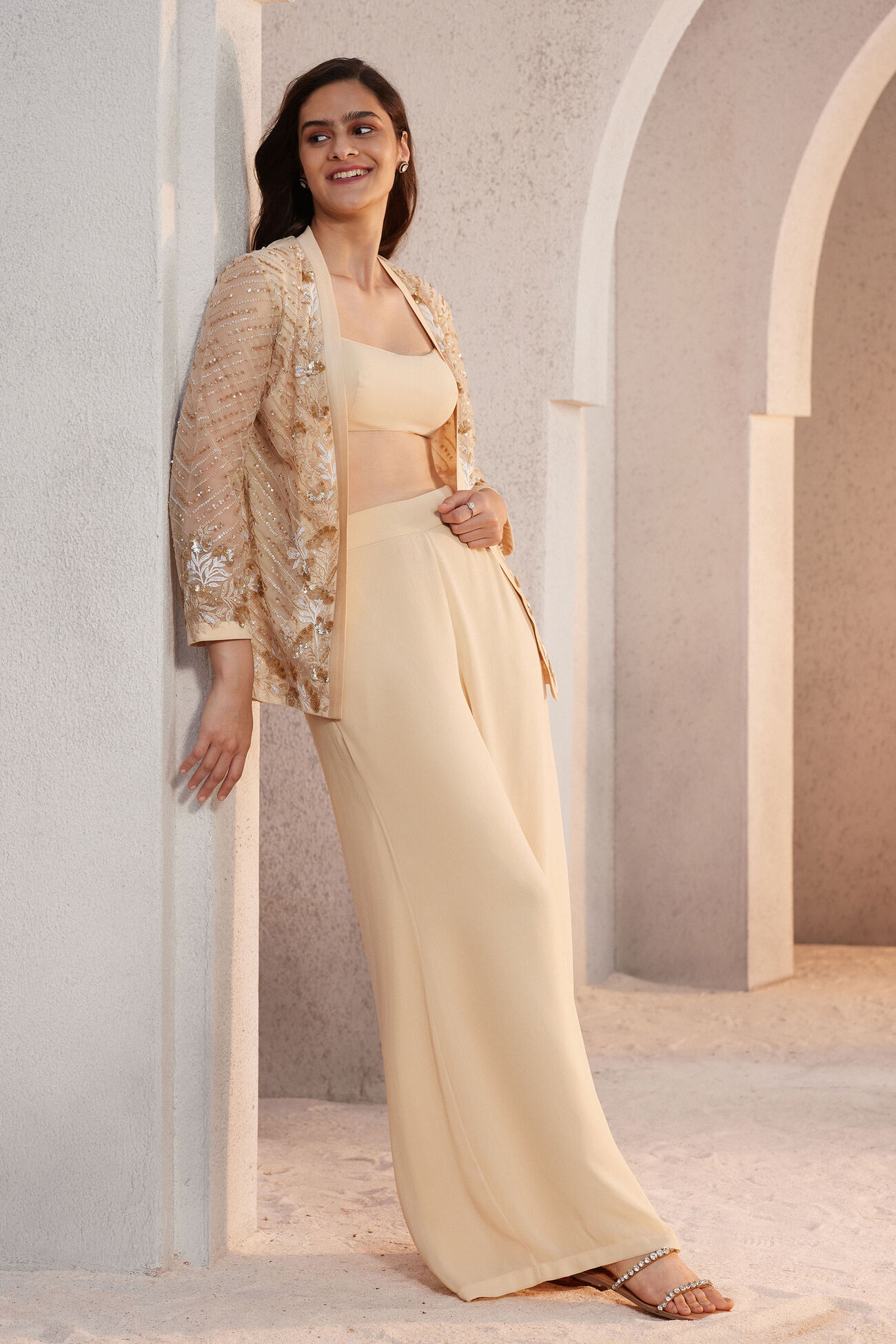 NUDE PALAZZO CROP TOP AND TROUSER SET