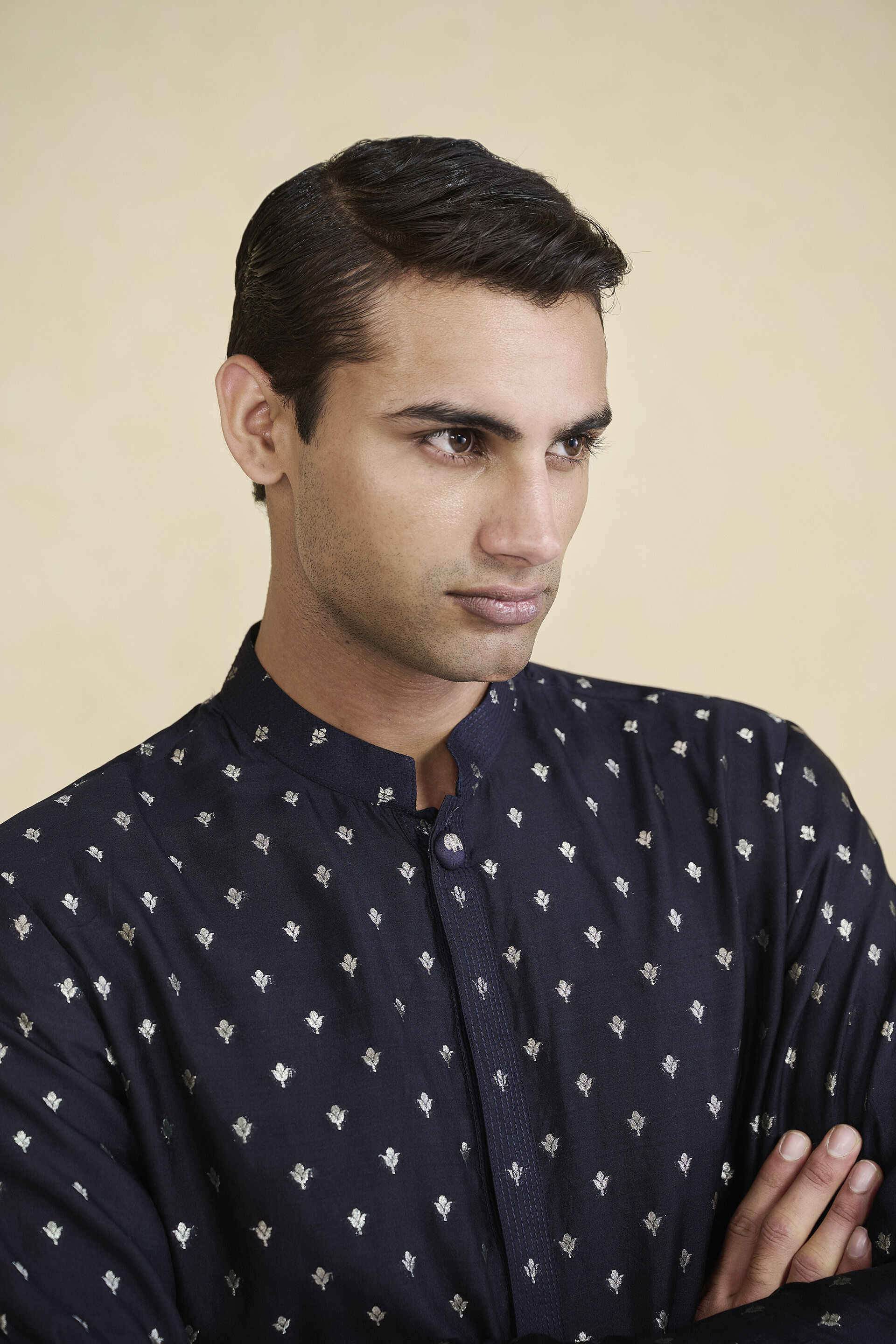 Zamurad Handwoven Benarasi Silk Kurta - Black, Black, image 6