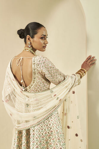 Adri Embroidered Silk Anarkali Set - Cream, Cream, image 4