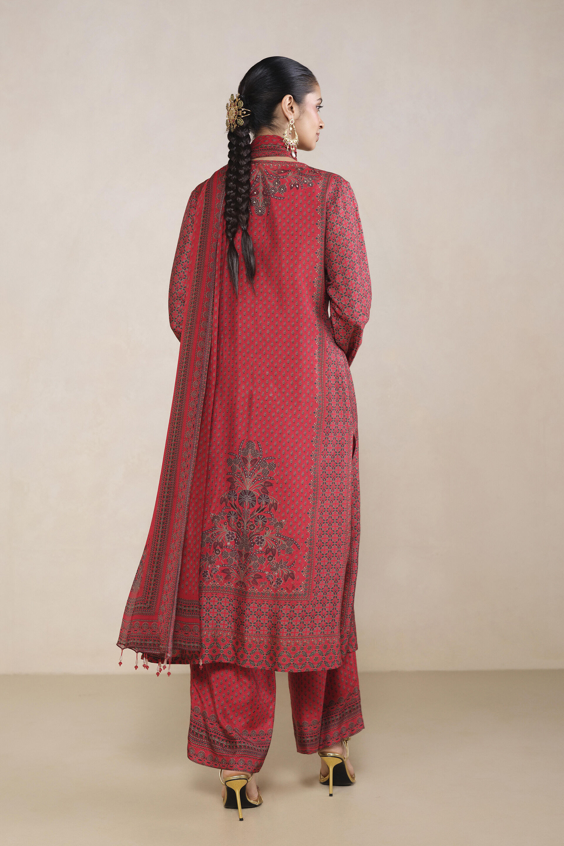 Trisha Printed Suit Set in Red, Red, image 2