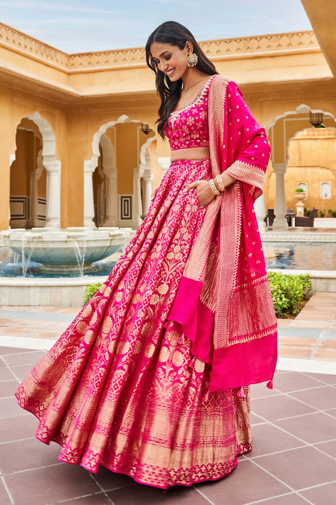 Valimai Lehenga Set, Hot Pink, image 2