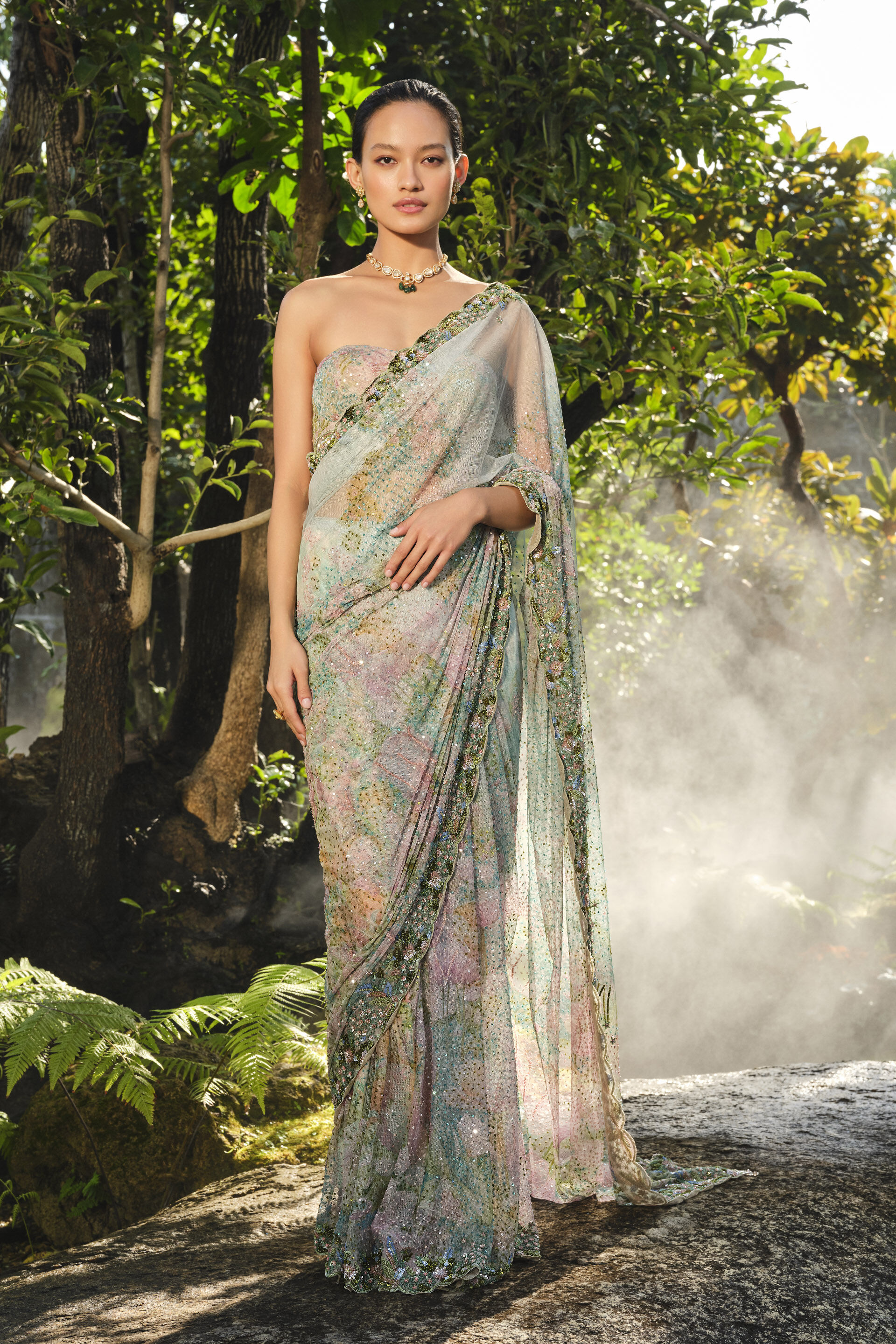 Levana Sequin Saree - Powder Blue, Multi Color, image 1