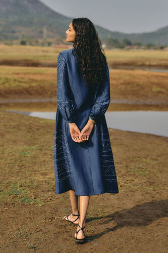 Windswept Handcrafted Bandhani Linen Dress - Indigo, Indigo, image 2