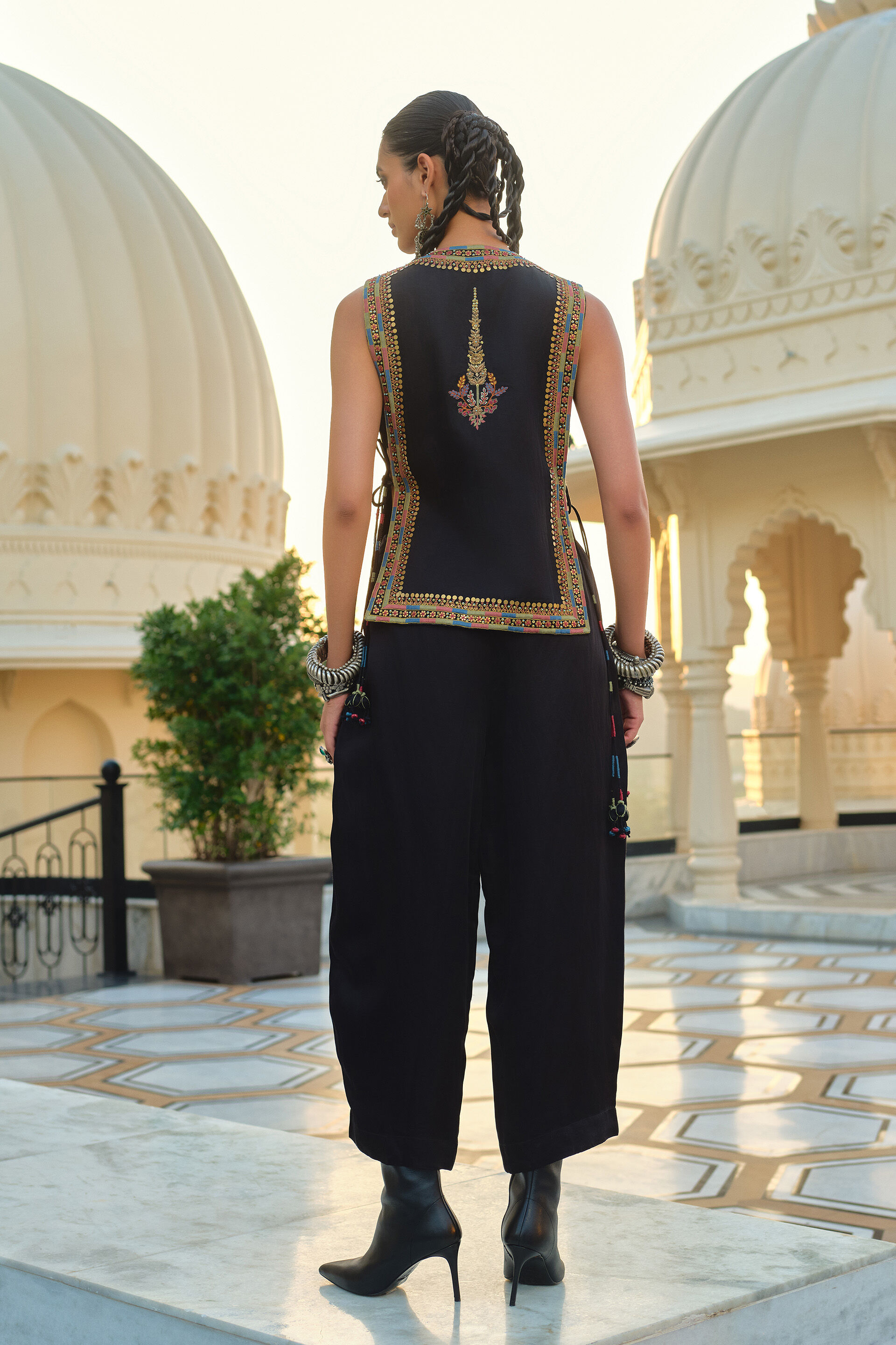 Relic Black Sequinned Dhoti Pant Set