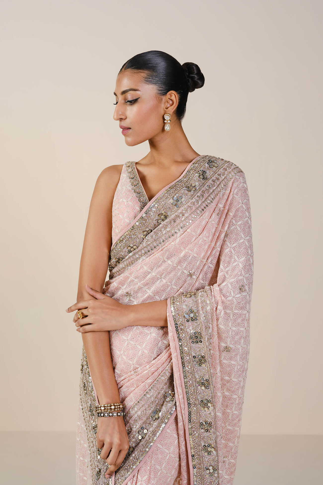 Aaloka Embroidered Georgette Saree - Blush, Blush, image 4