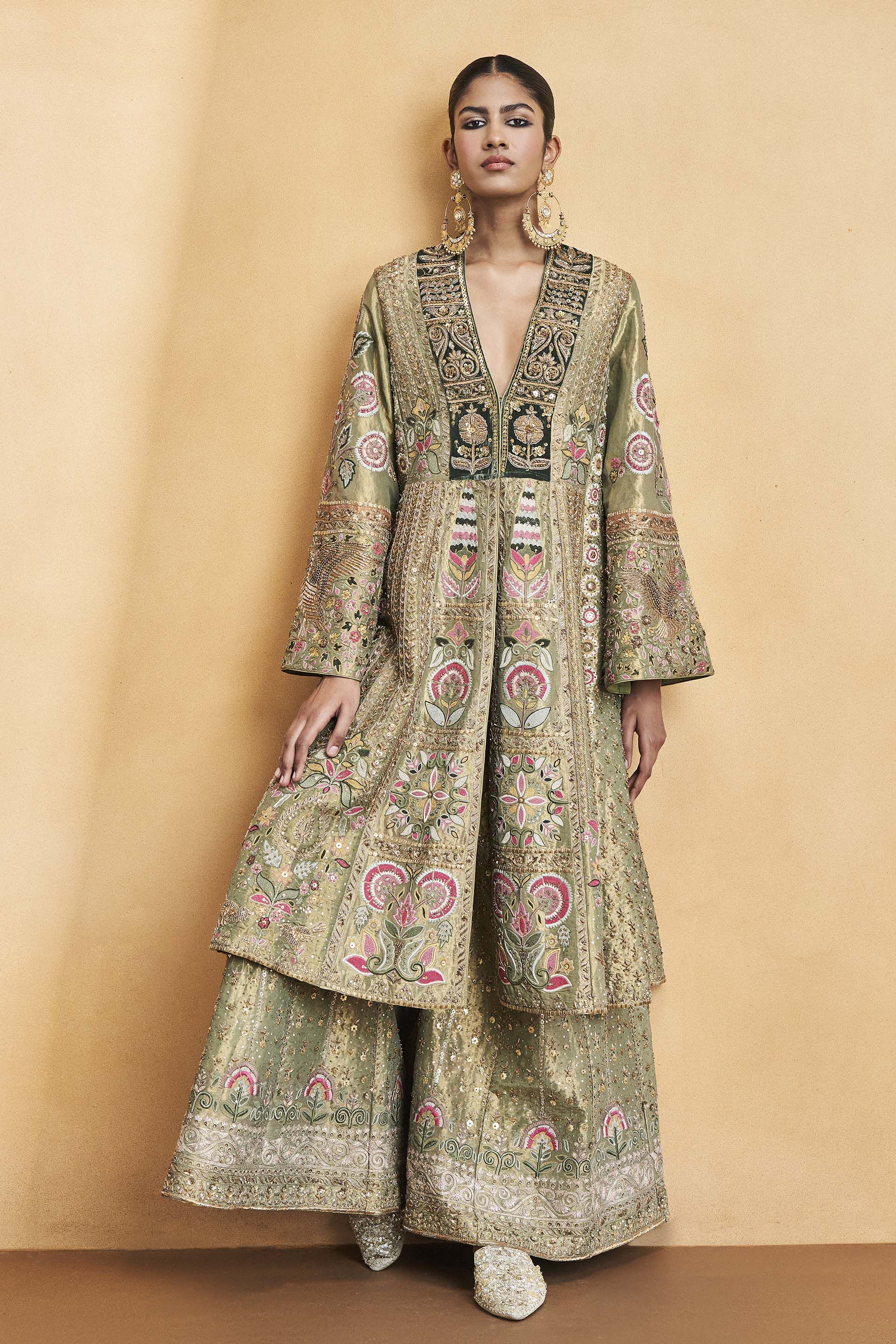 Melody Of The Flowers Embroidered Zardozi Sharara Set - Sage, Sage, image 1