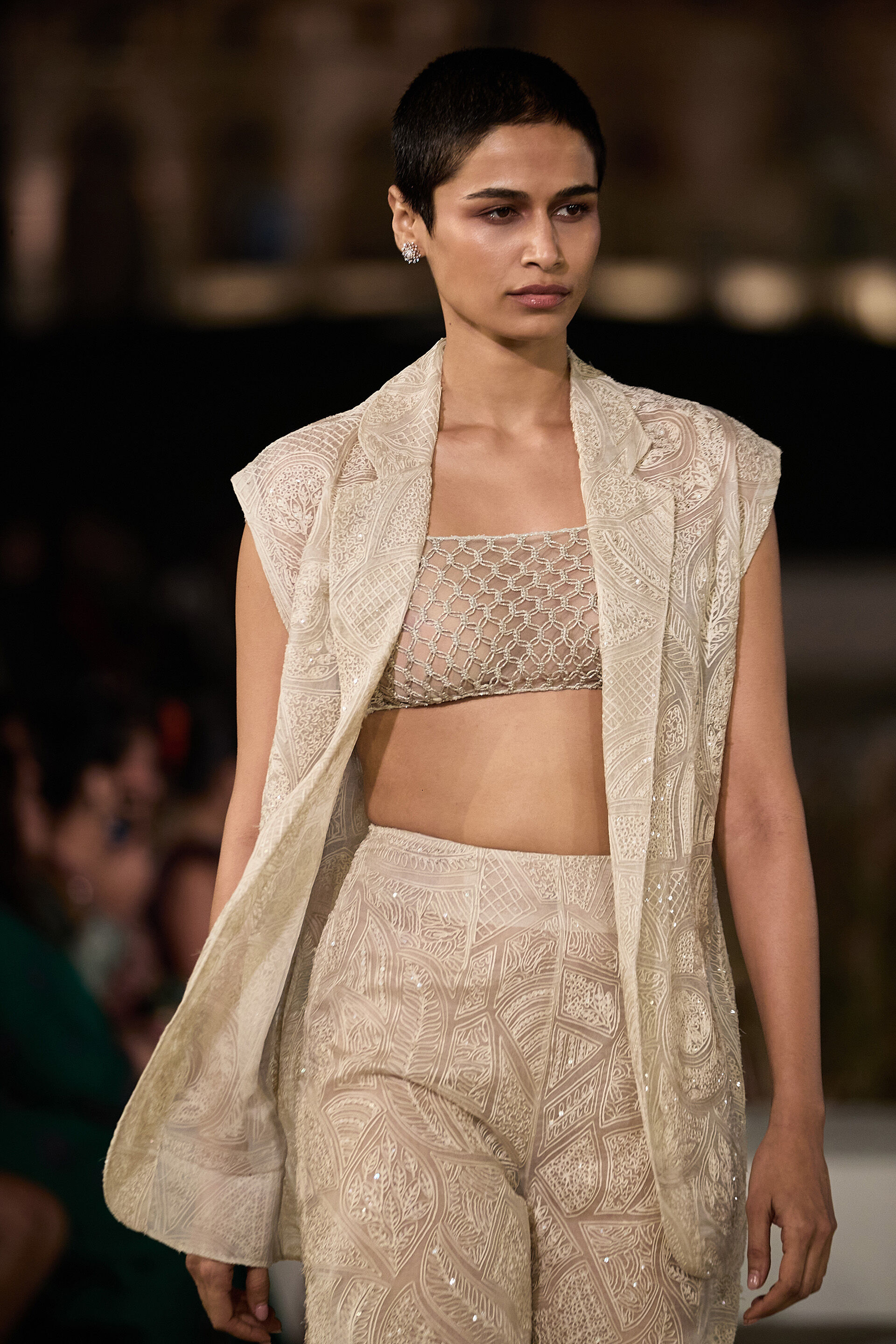 Elmyra Embroidered Macrame Culotte Set - Ivory