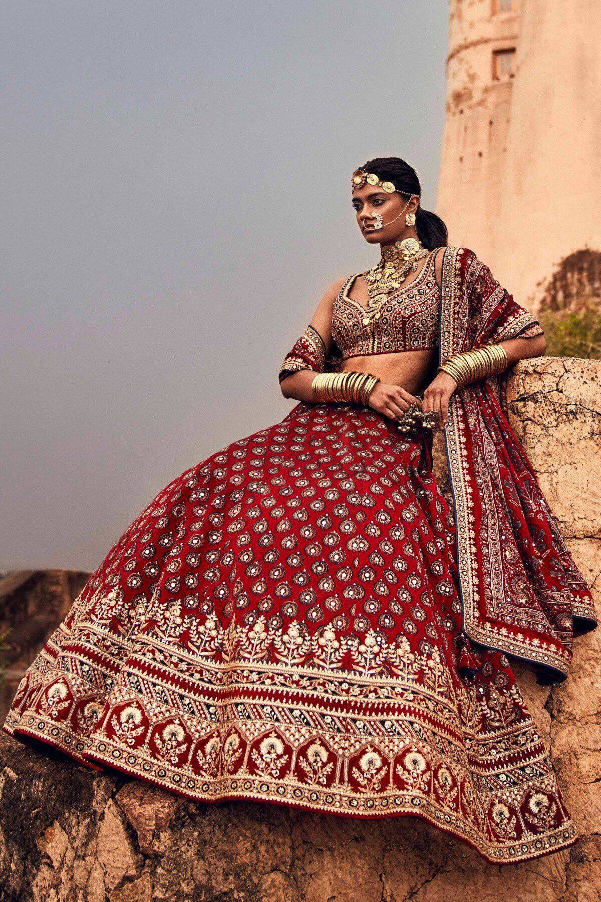 Anita dongre red bridal lehenga sale