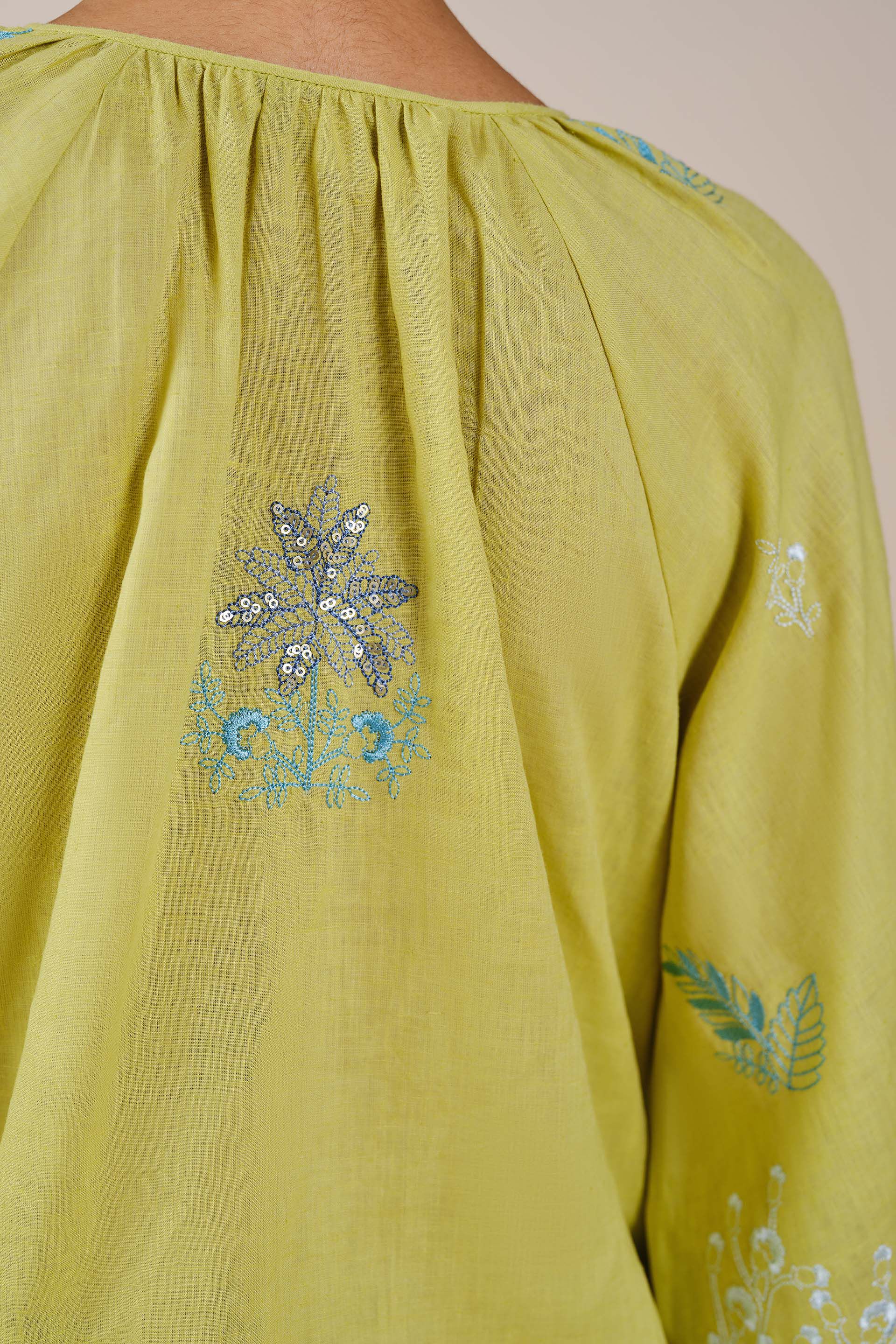 Pelagia Embroidered Linen Coord - Lime, Lime, image 7