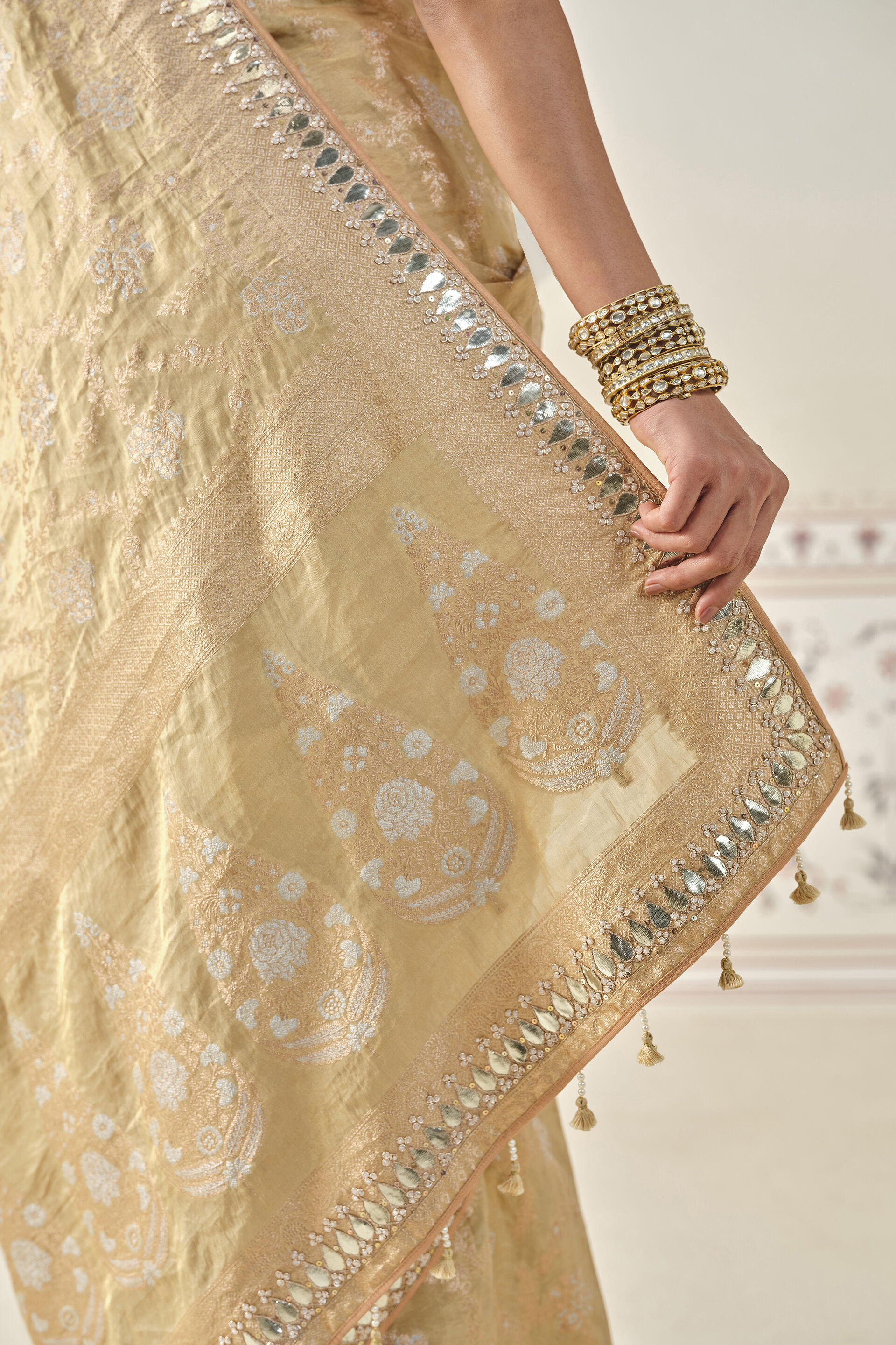 Nalina Handwoven Benarasi Silk Saree - Gold, Gold, image 7