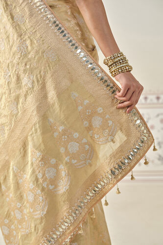 Nalina Handwoven Benarasi Silk Saree, Gold, image 7