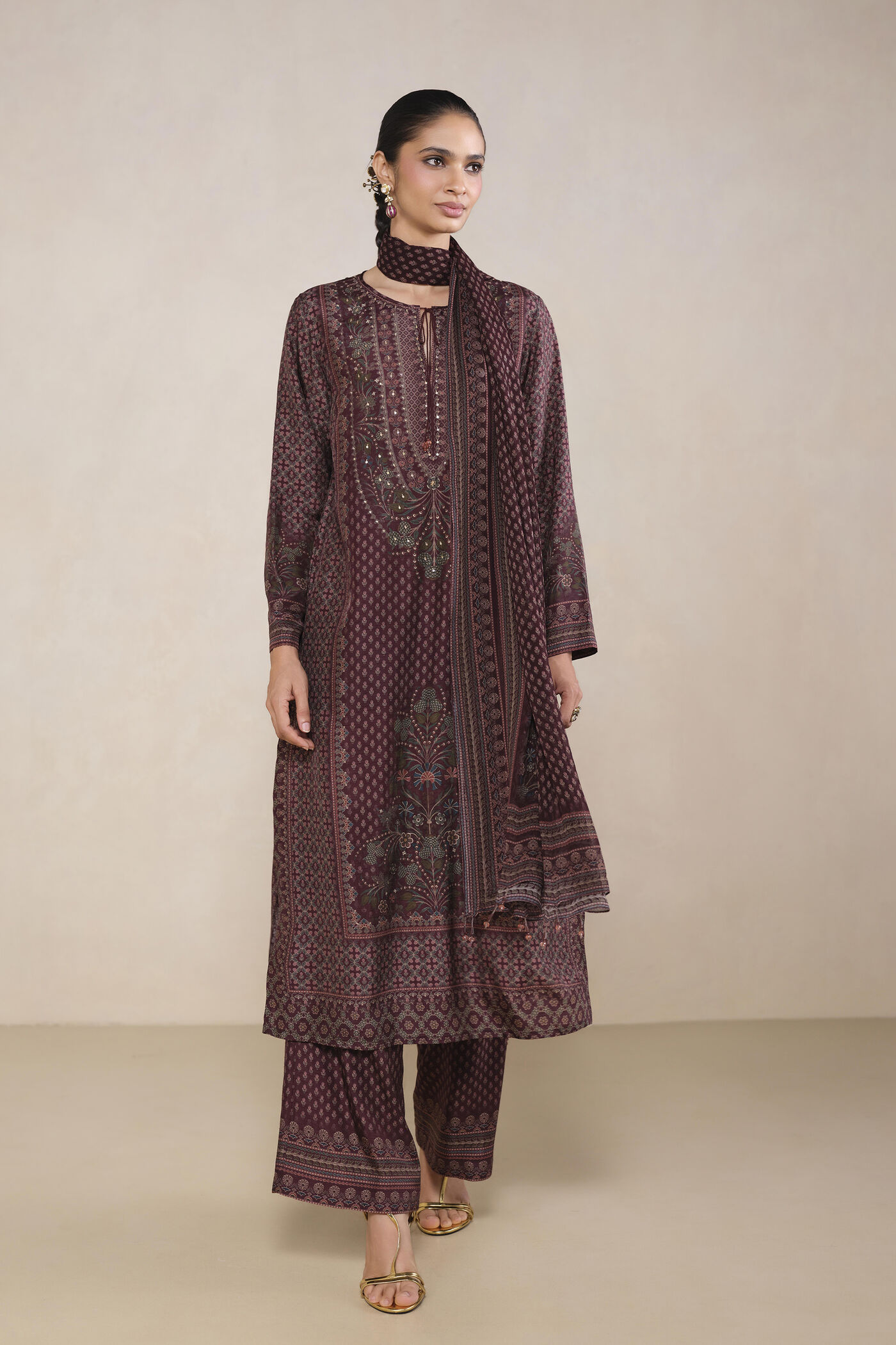 Trisha Printed Suit Set in Wine