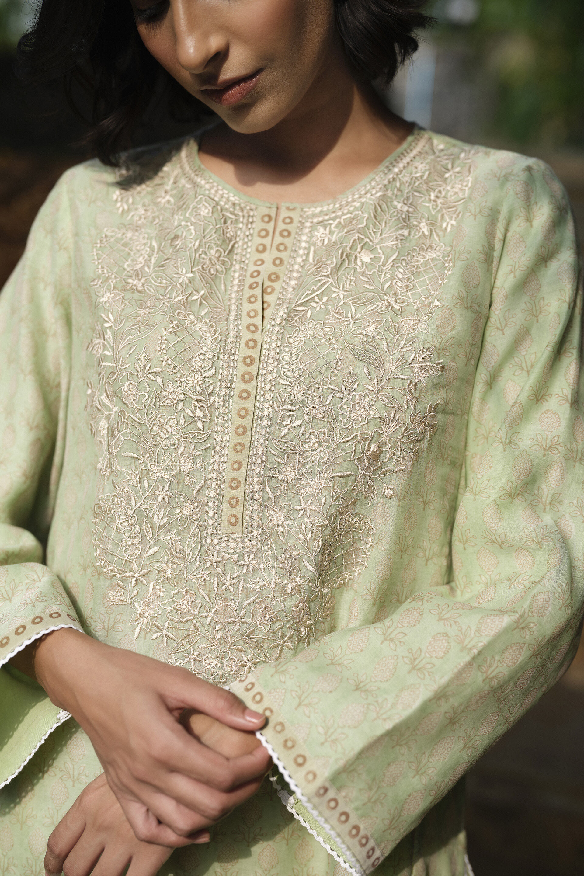 Janan Embroidered Mul Kurta - Sage, Sage, image 10