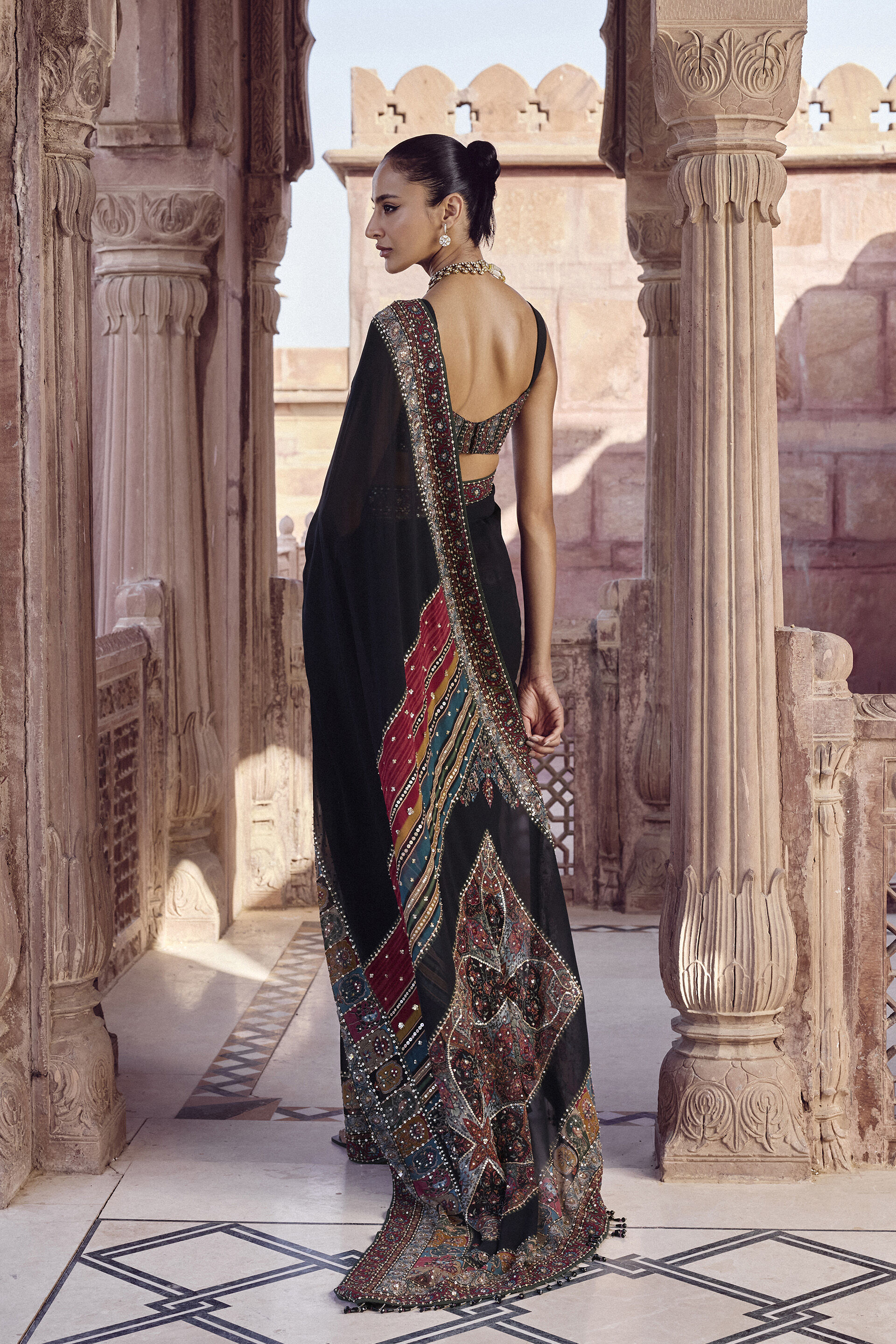 Anjana Embroidered Saree - Black