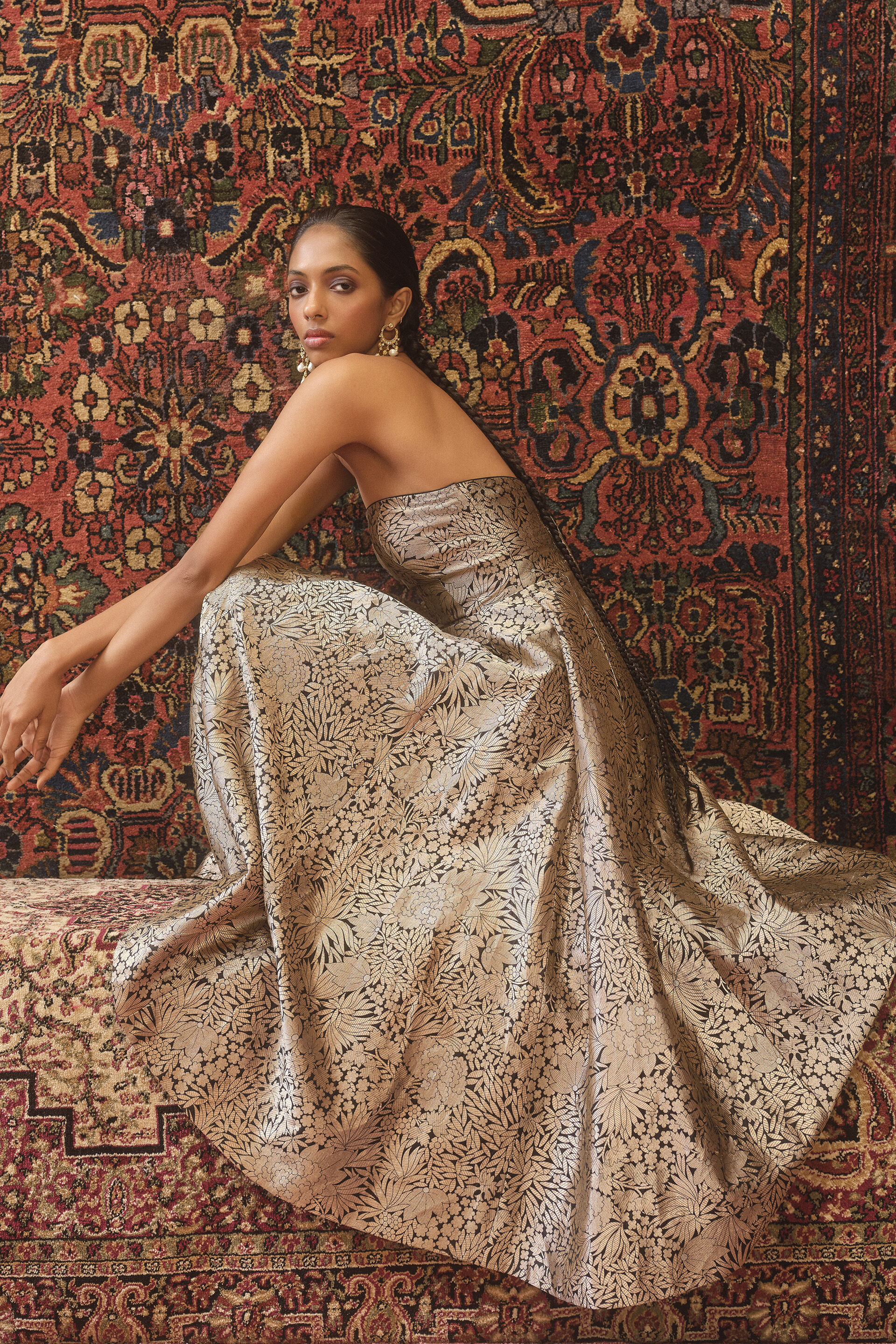 Divolka Handwoven Benarasi Silk Dress - Gold, Gold, image 4