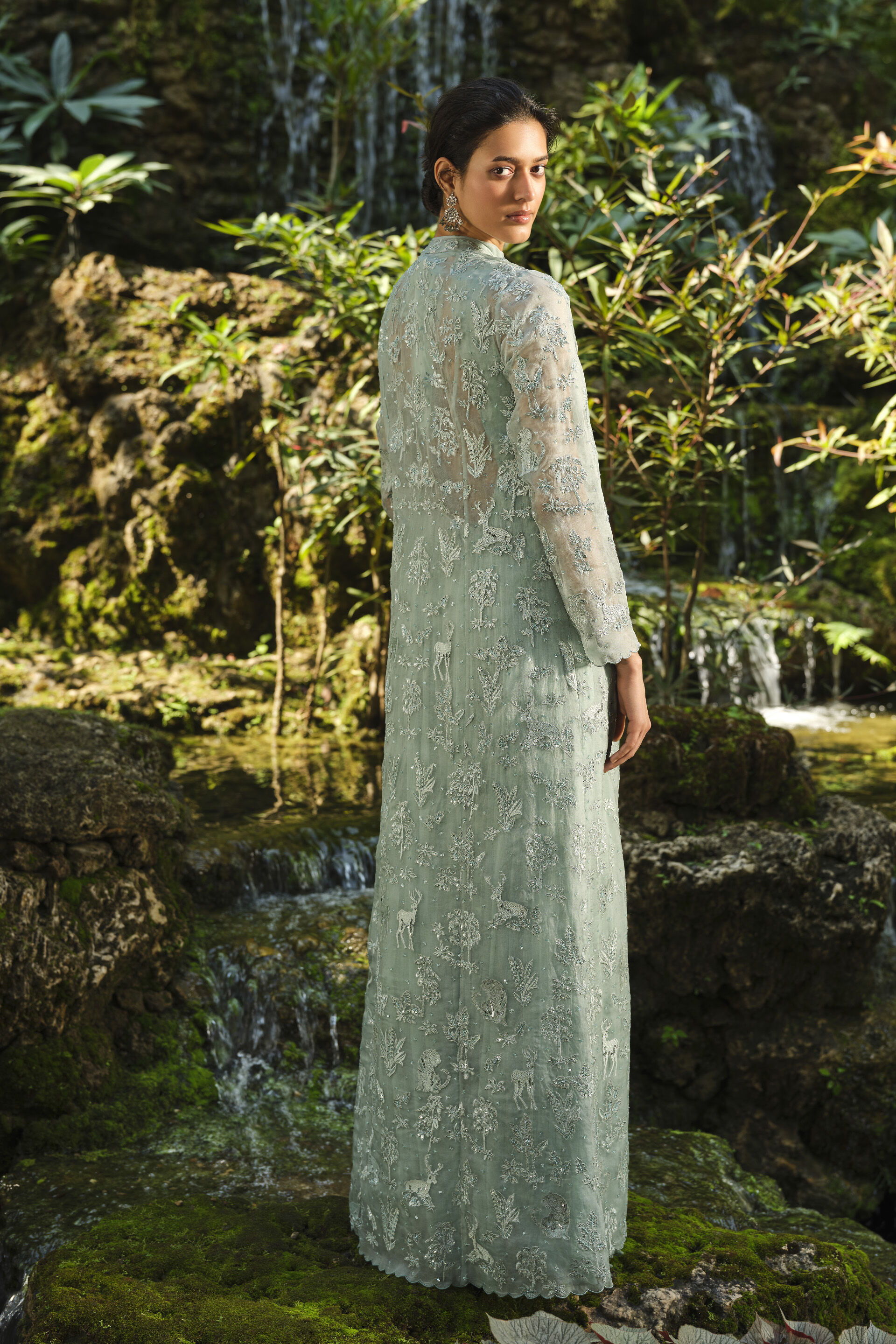 Mountain Mist Embroidered Jacket Set - Powder Blue