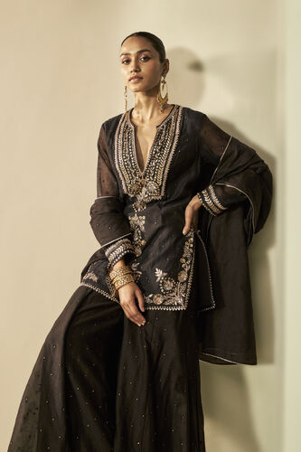 Naaznin Gota Patti Embroidered Mull Sharara Set - Black, Black, image 3