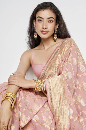 Aaradhana Benarasi Silk Embroidered Saree, Blush, image 6