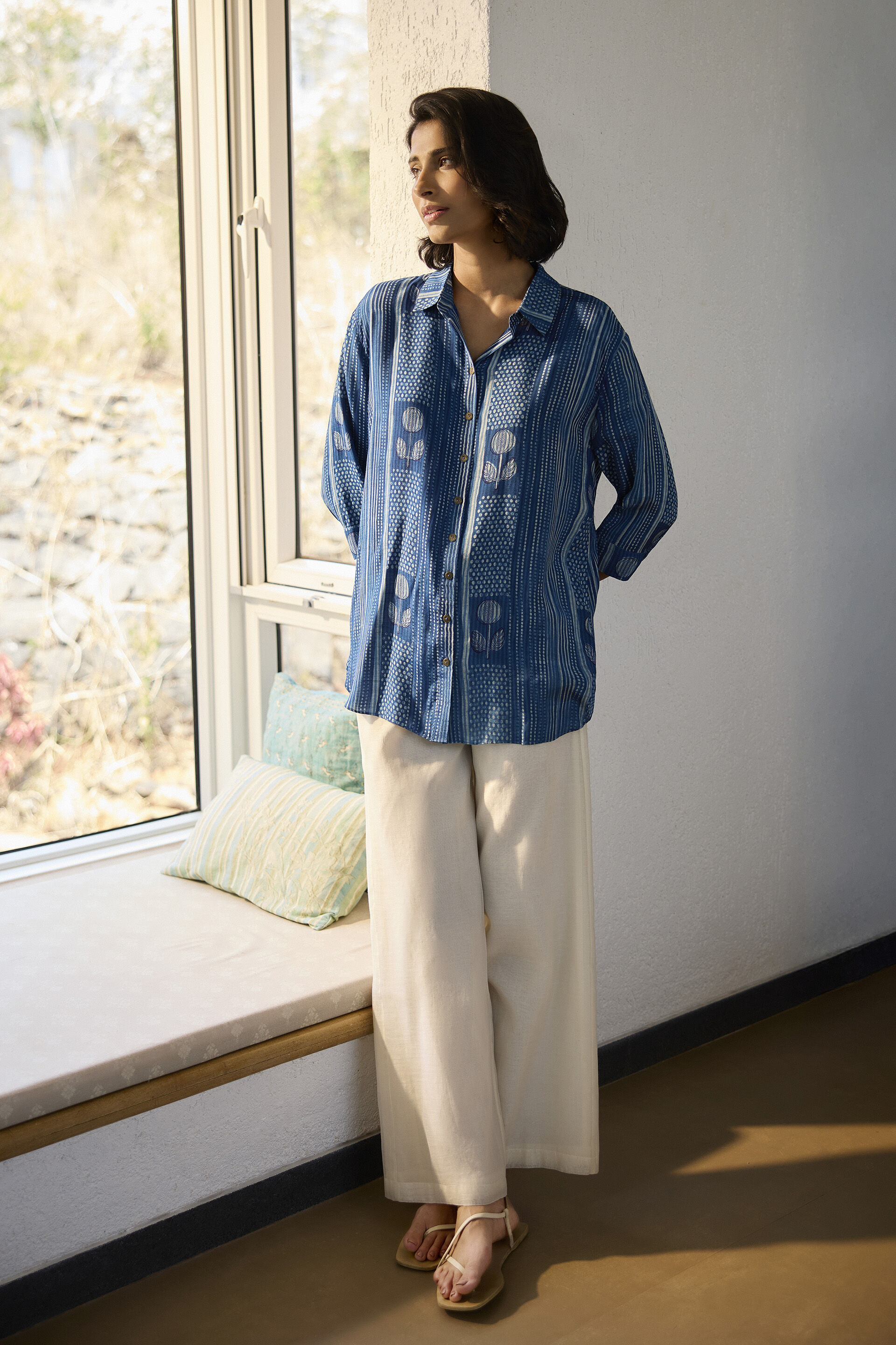 Laguna Hand-block Printed Mul Shirt - Indigo