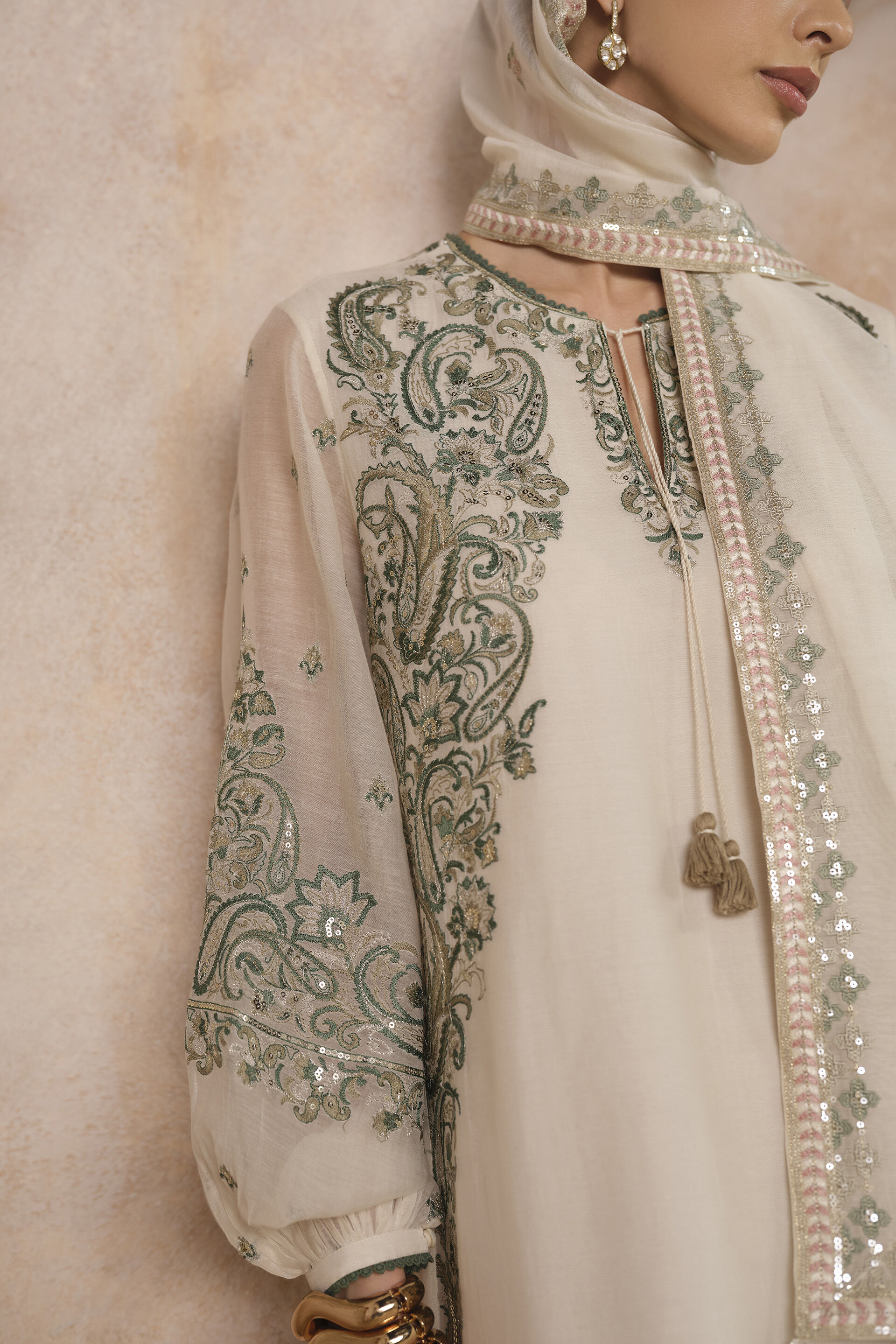 Mesfin Embroidered Mul Kaftan - Natural, Natural, image 5