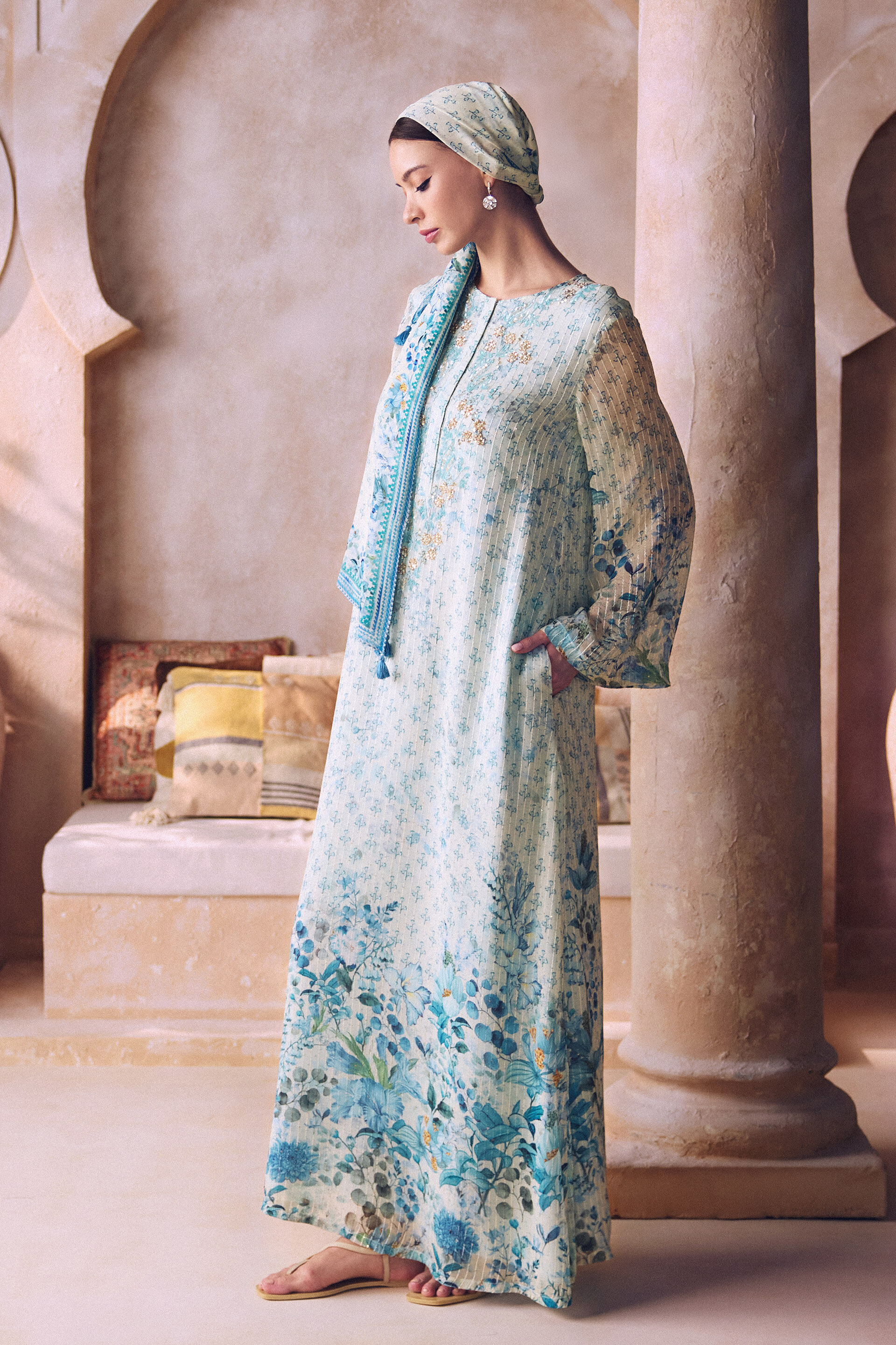 Anum Kaftan - Powder Blue, Powder Blue, image 3