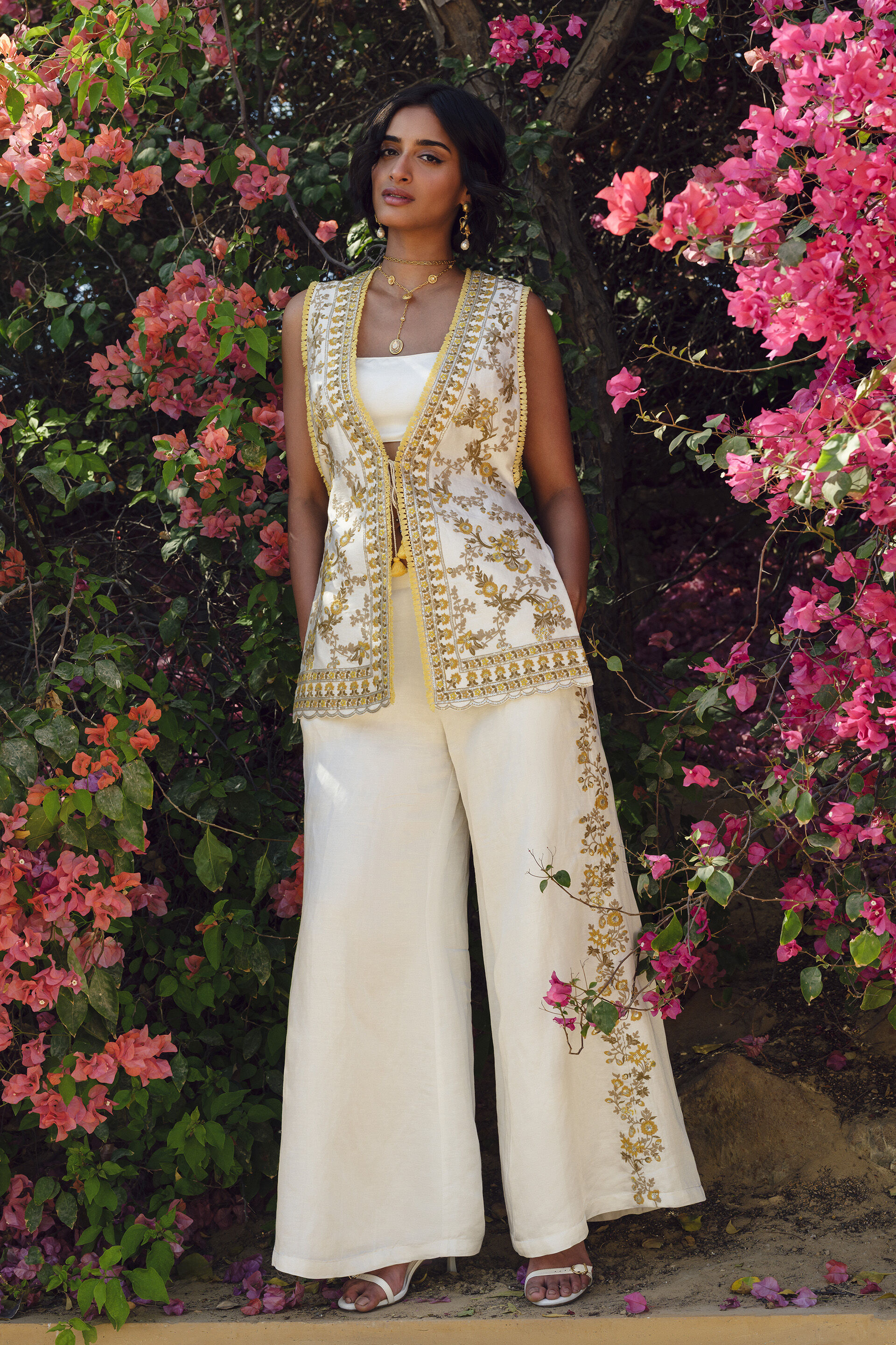 Amra Embroidered Palazzo Set - Natural