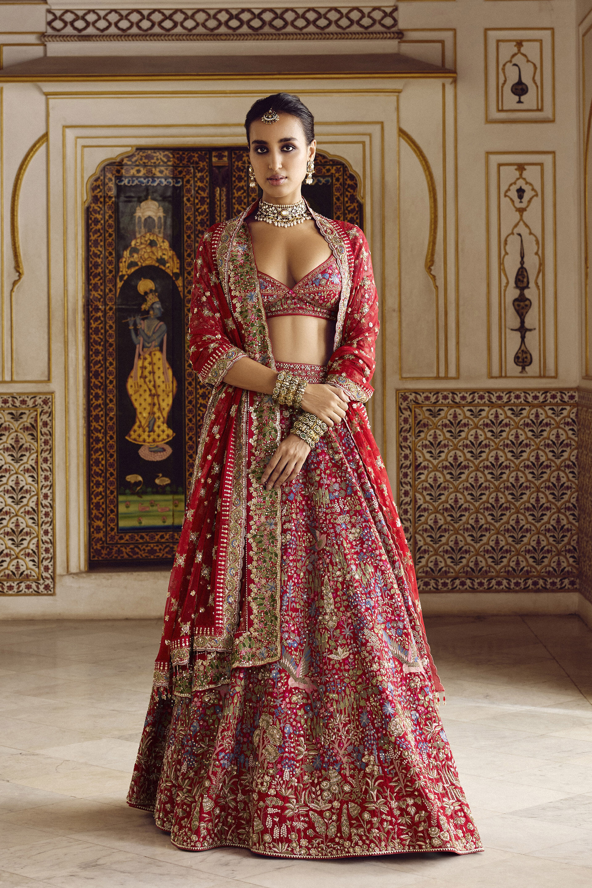 Sabaaha Embroidered Silk Lehenga Set - Red