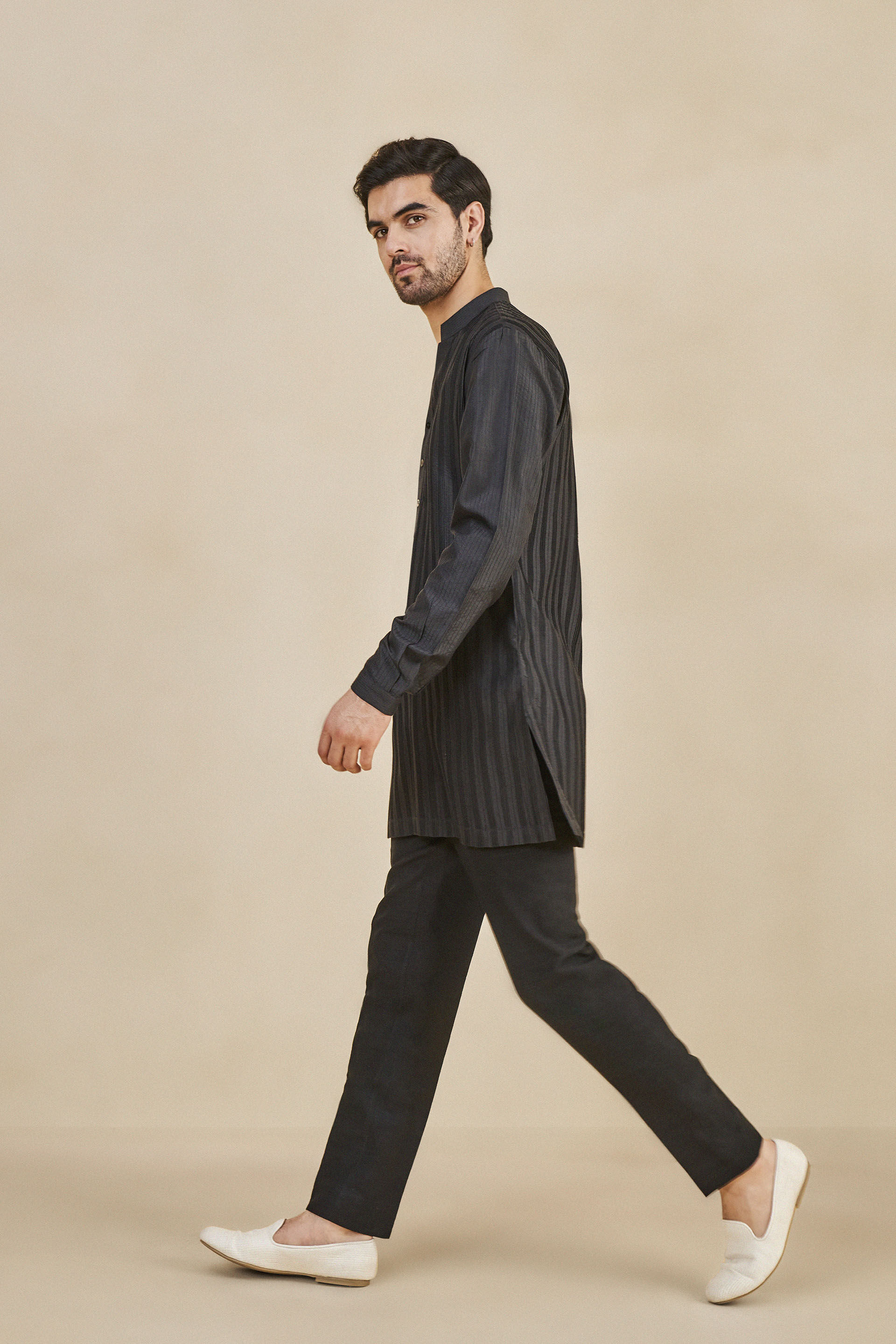 Fiadh Silk Kurta - Black, Black, image 3