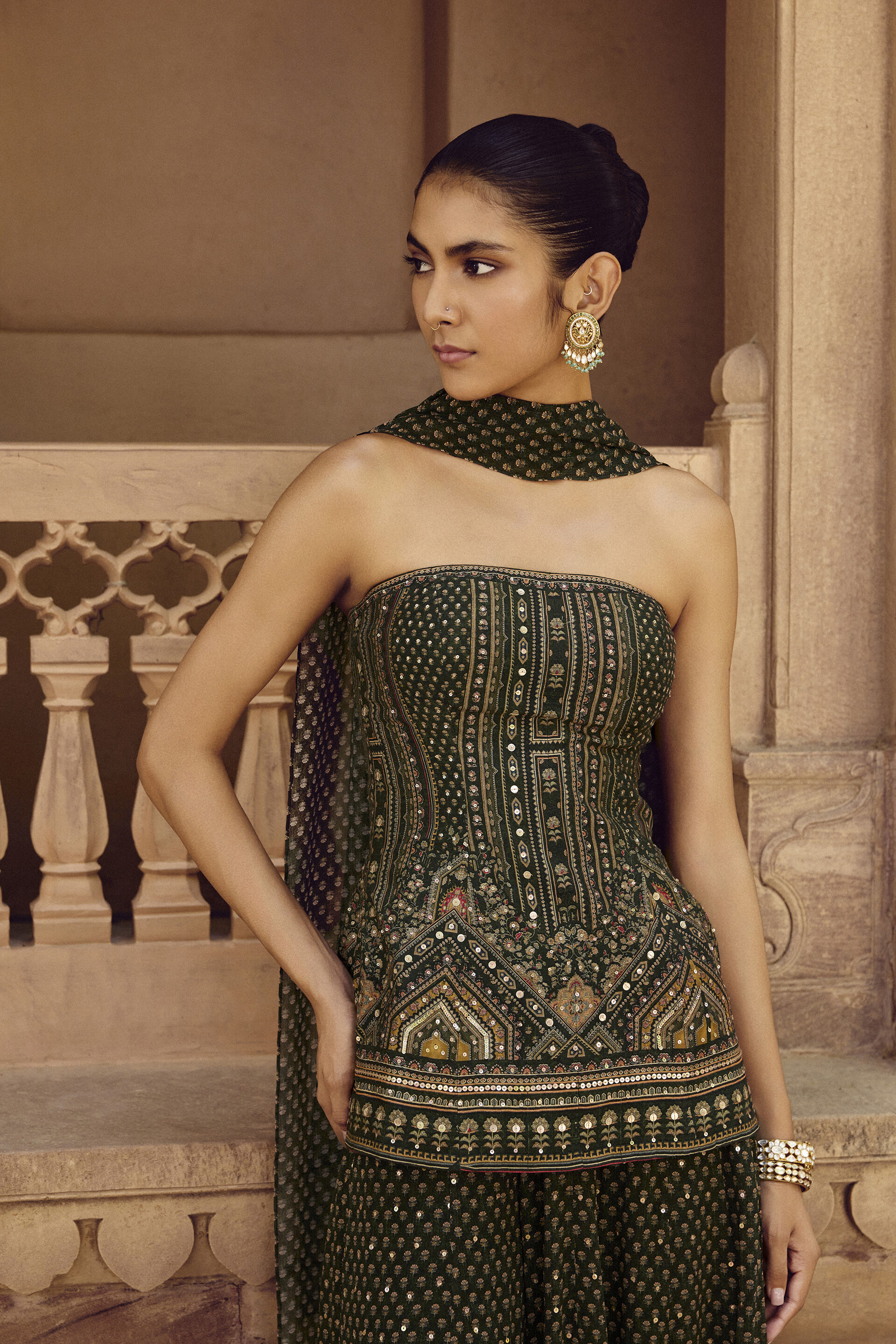 Anarika Silk Sharara Set - Green, Green, image 3