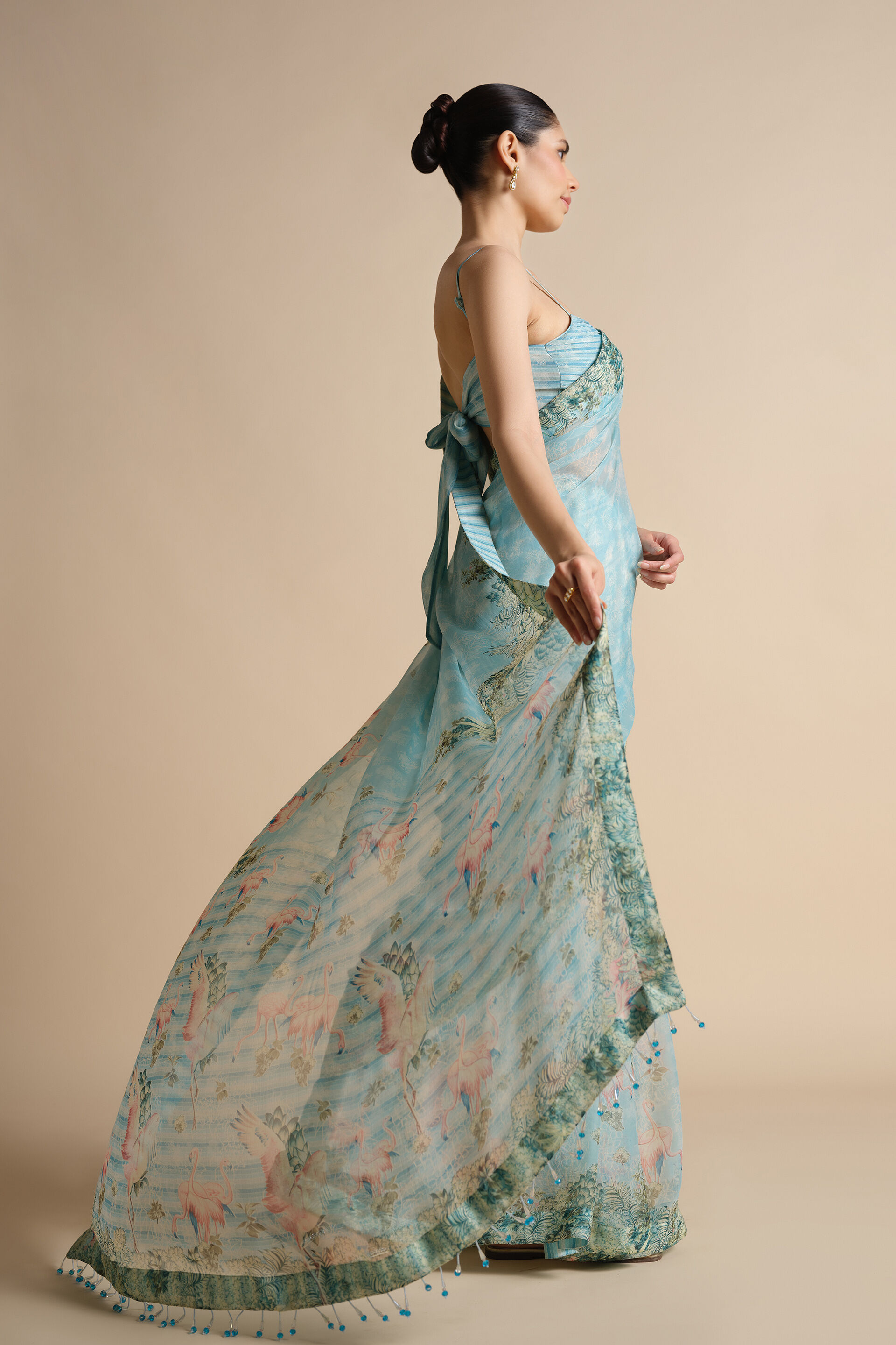 Sagara Printed Chiffon Saree - Powder Blue, Powder Blue, image 7