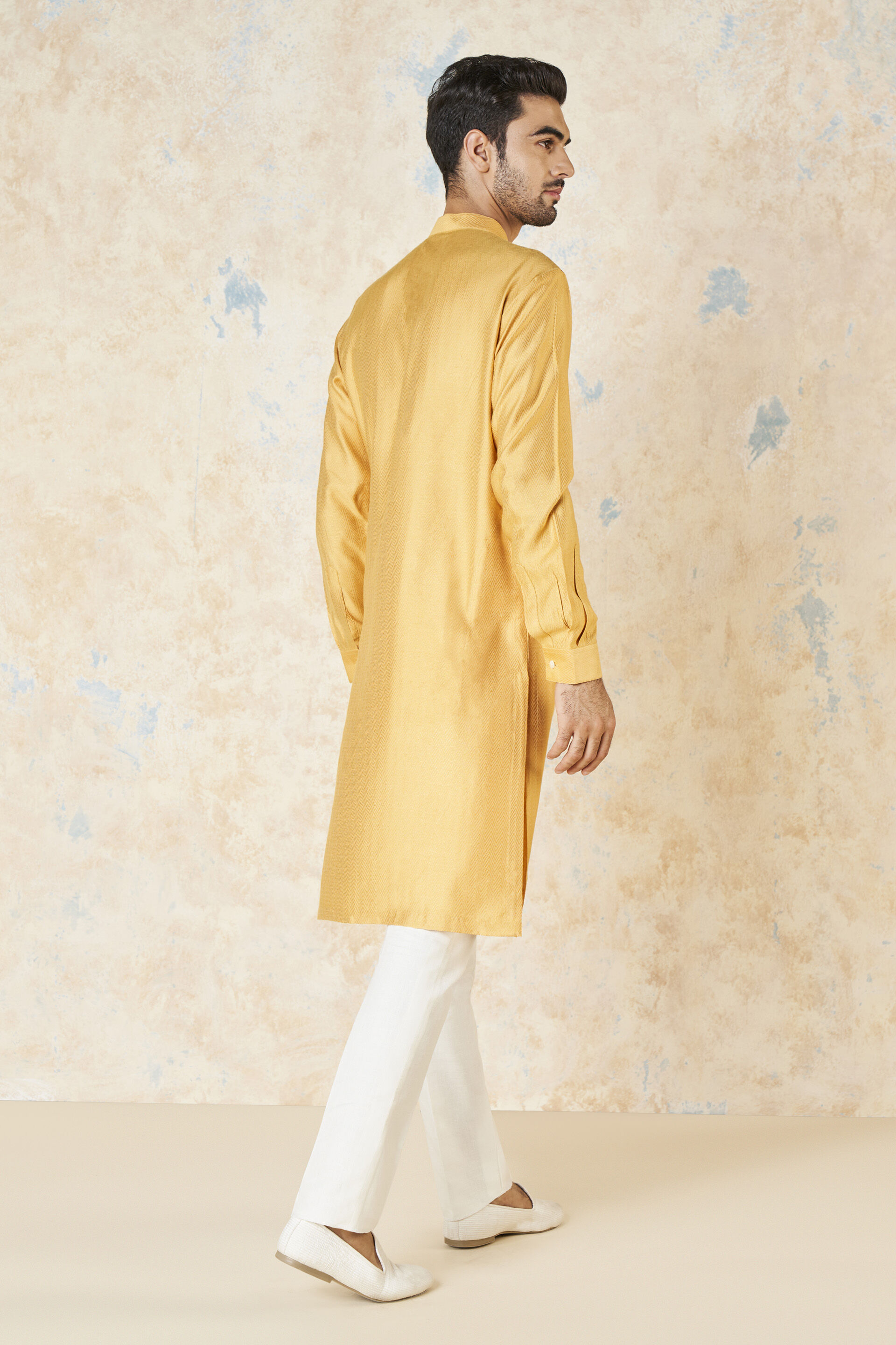 Noman Silk Kurta - Mustard, Mustard, image 3