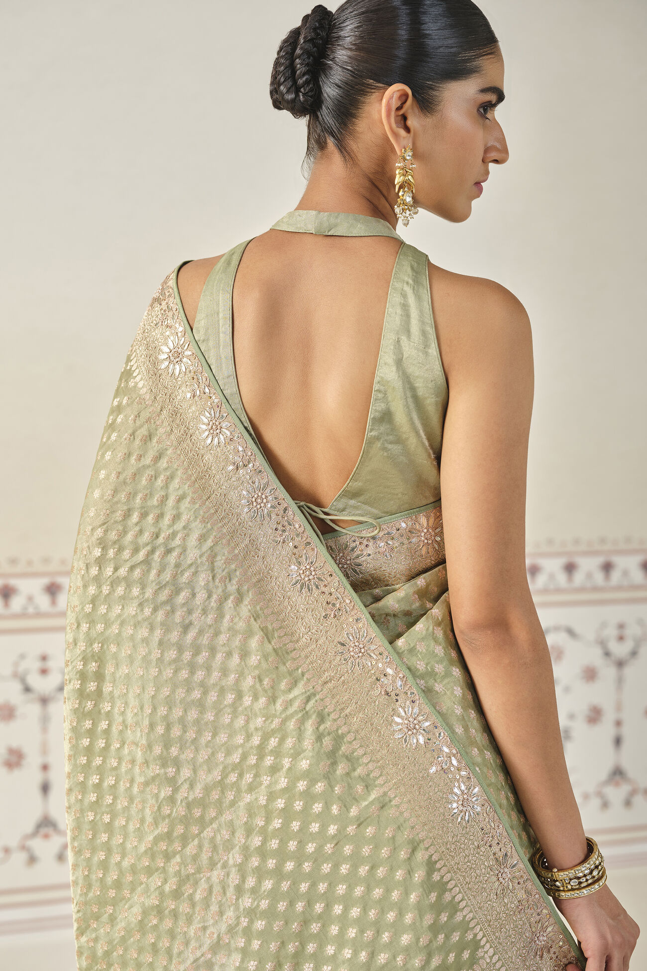 Kunadana Handwoven Benarasi Silk Saree, Sage, image 7