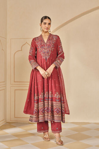 Zunaira Embroidered Mul Anarkali Set, Red, image 1