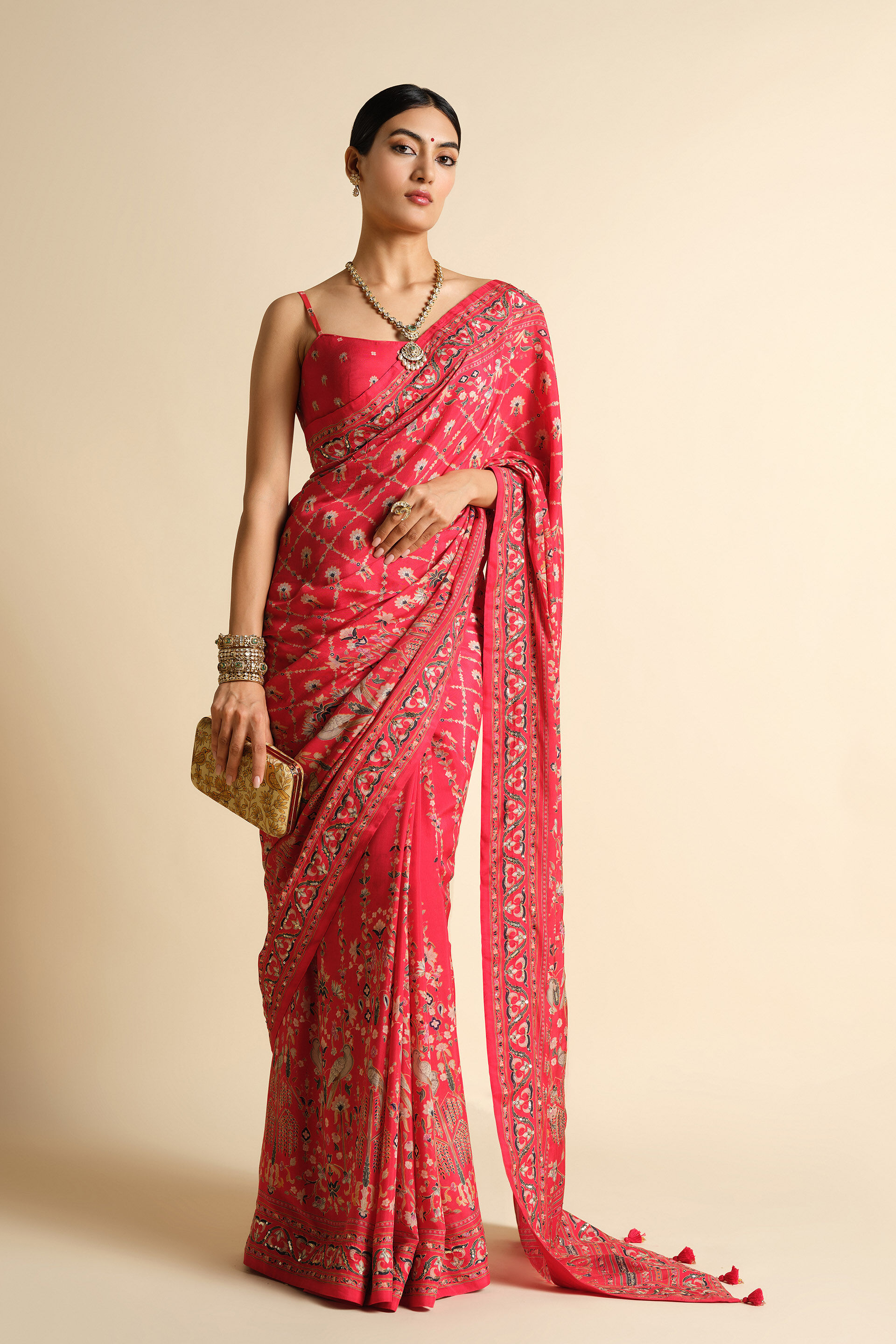 Nooraya Sequin Saree - Red