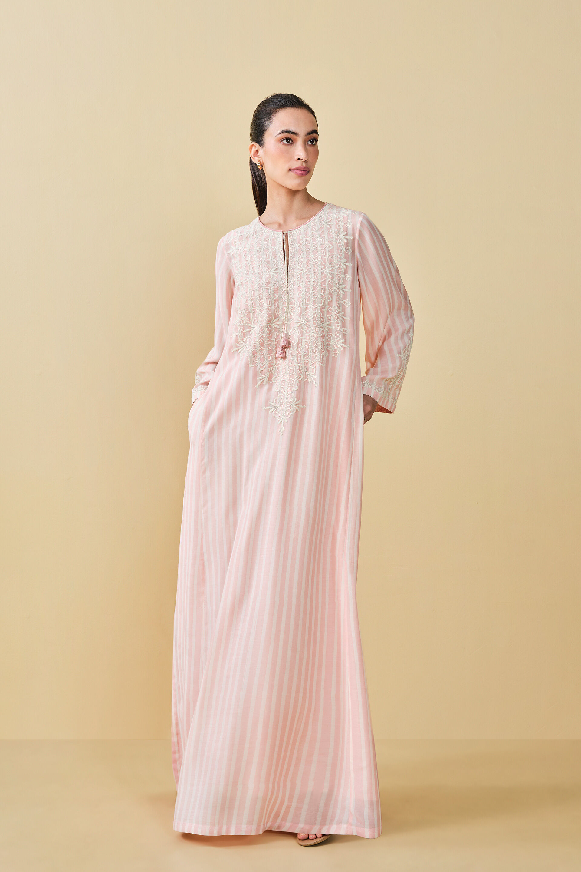 Berry Pluck Hand-block Printed Kaftan - Blush, Blush, image 1