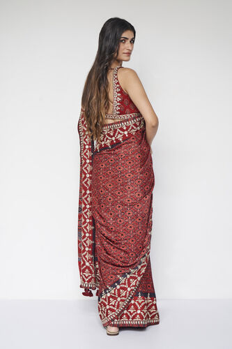 Bhoomija Ajrakh Hand-block Printed Silk Saree - Red, Red, image 2
