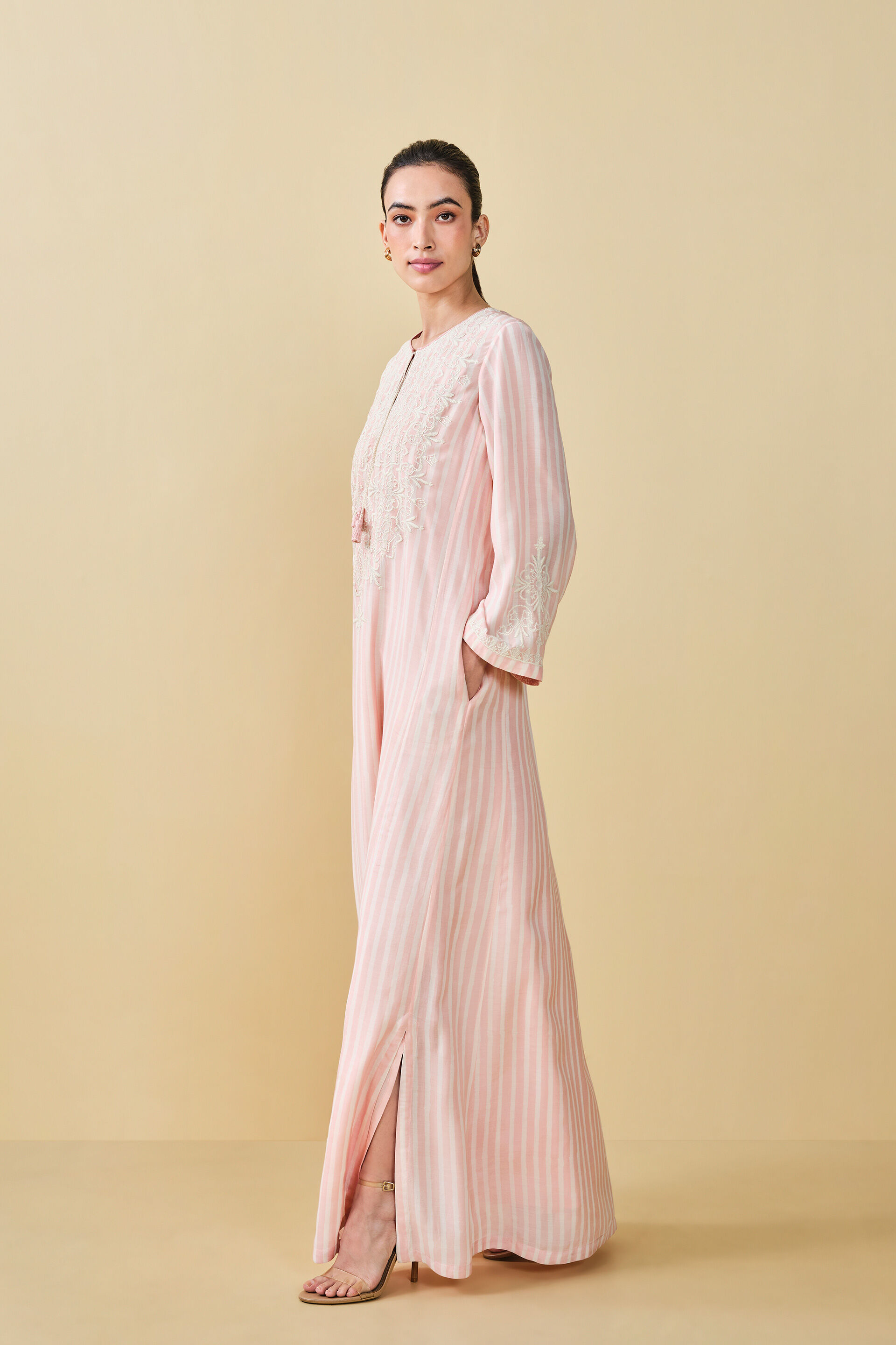 Berry Pluck Hand-block Printed Kaftan - Blush, Blush, image 3