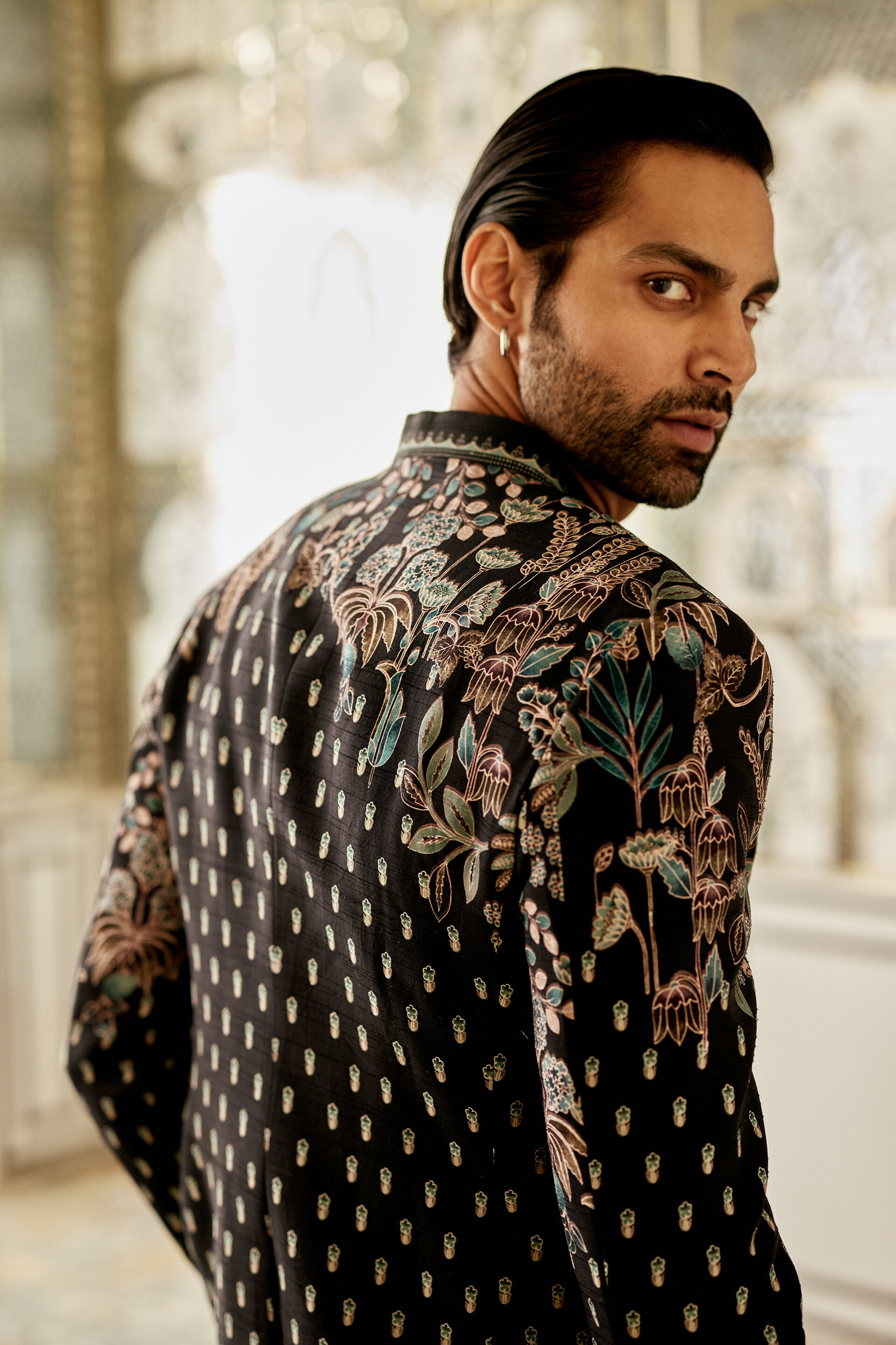 Amdur Silk Bandhgala - Black, Black, image 5