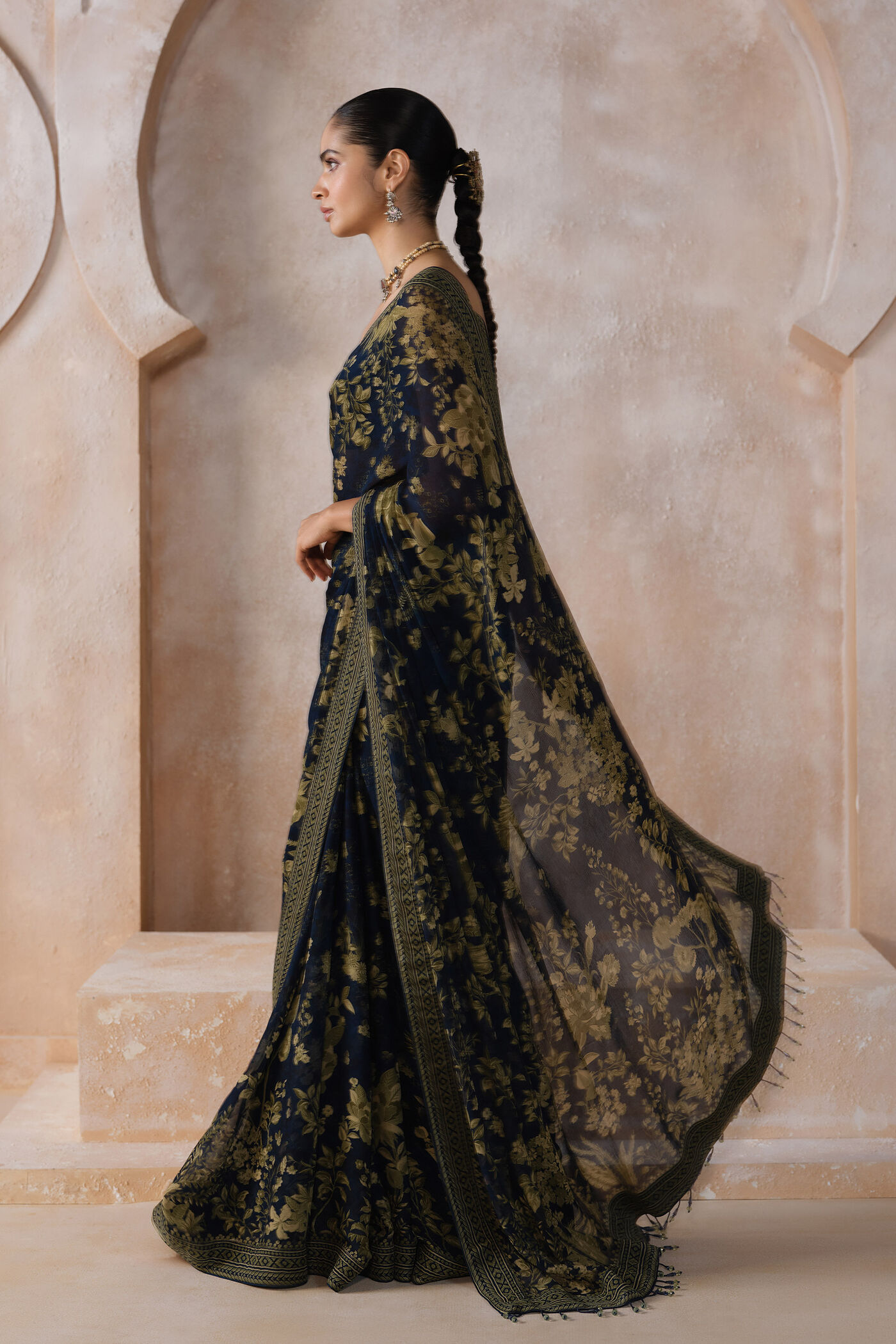 dress from chiffon saree Dogwood Chiffon Saree In Black AGASHE